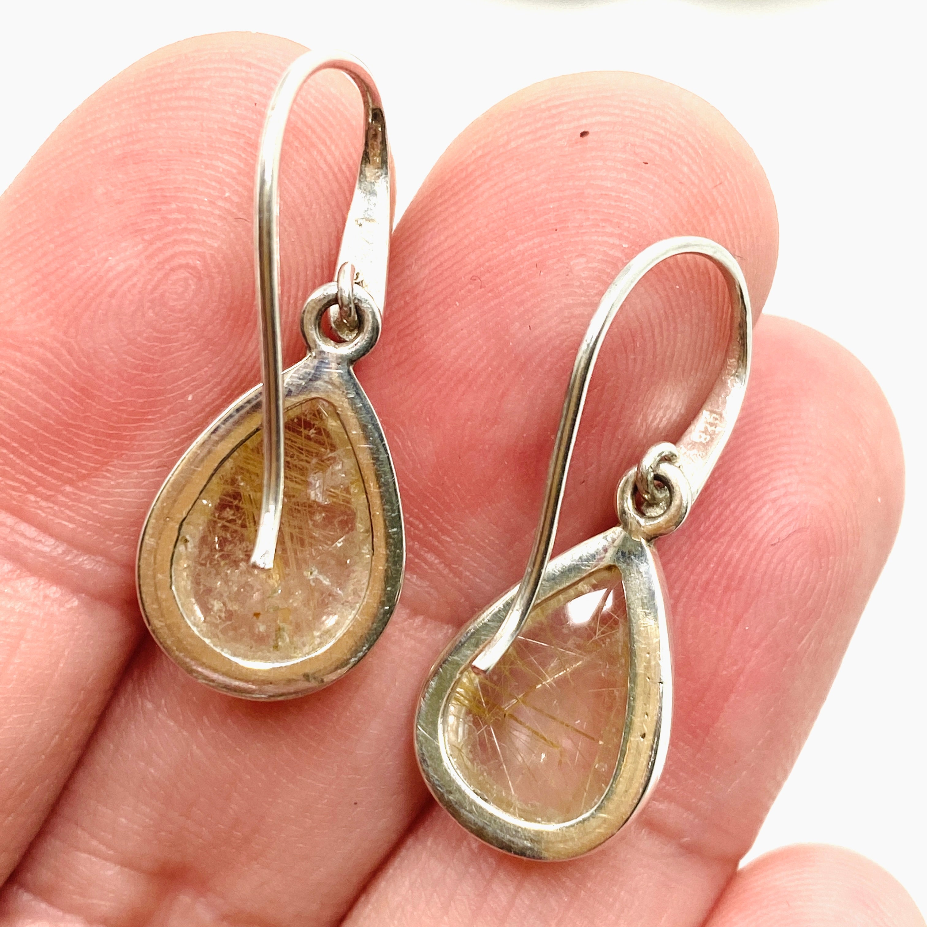 Natural Rutilated Quartz Teardrop Cabochon Earrings - Handmade Sterling Silver Jewelry for Women - Perfect for Wedding, Party & Everyday Wear