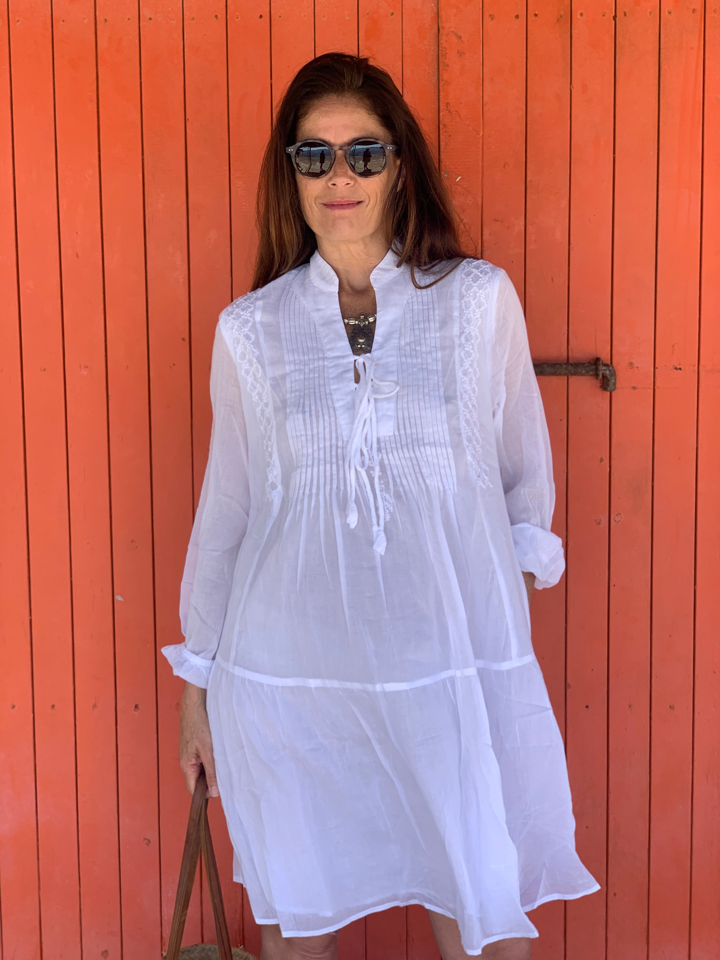 Simran Tunika Dress - White Ibiza Short Sleeve Cotton Dress | Perfect for Beach, Vacation & Summer Outfits