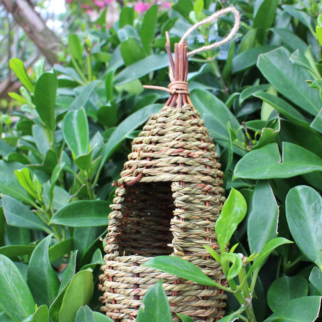 Natural Fiber Hanging Bird House for Finches - Outdoor Bird Nest Hut, Cage Shelter & Hideaway - Perfect for Garden, Patio, and Backyard Bird Watching