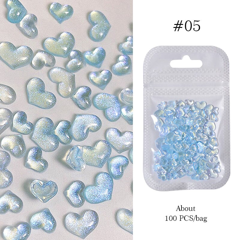 100pcs Blue Heart 3D Nail Art Decorations - Self-Adhesive Nail Gems for DIY Manicure, Perfect for Parties, Weddings & Special Occasions