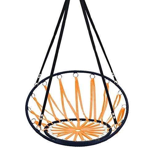 Nordic Cotton Rope Hammock Chair - Indoor Outdoor Hanging Swing Chair for Garden, Porch, Dorm & Camping - Comfortable Lazy Chair in Orange Color - Perfect for Relaxing, Reading & Lounging