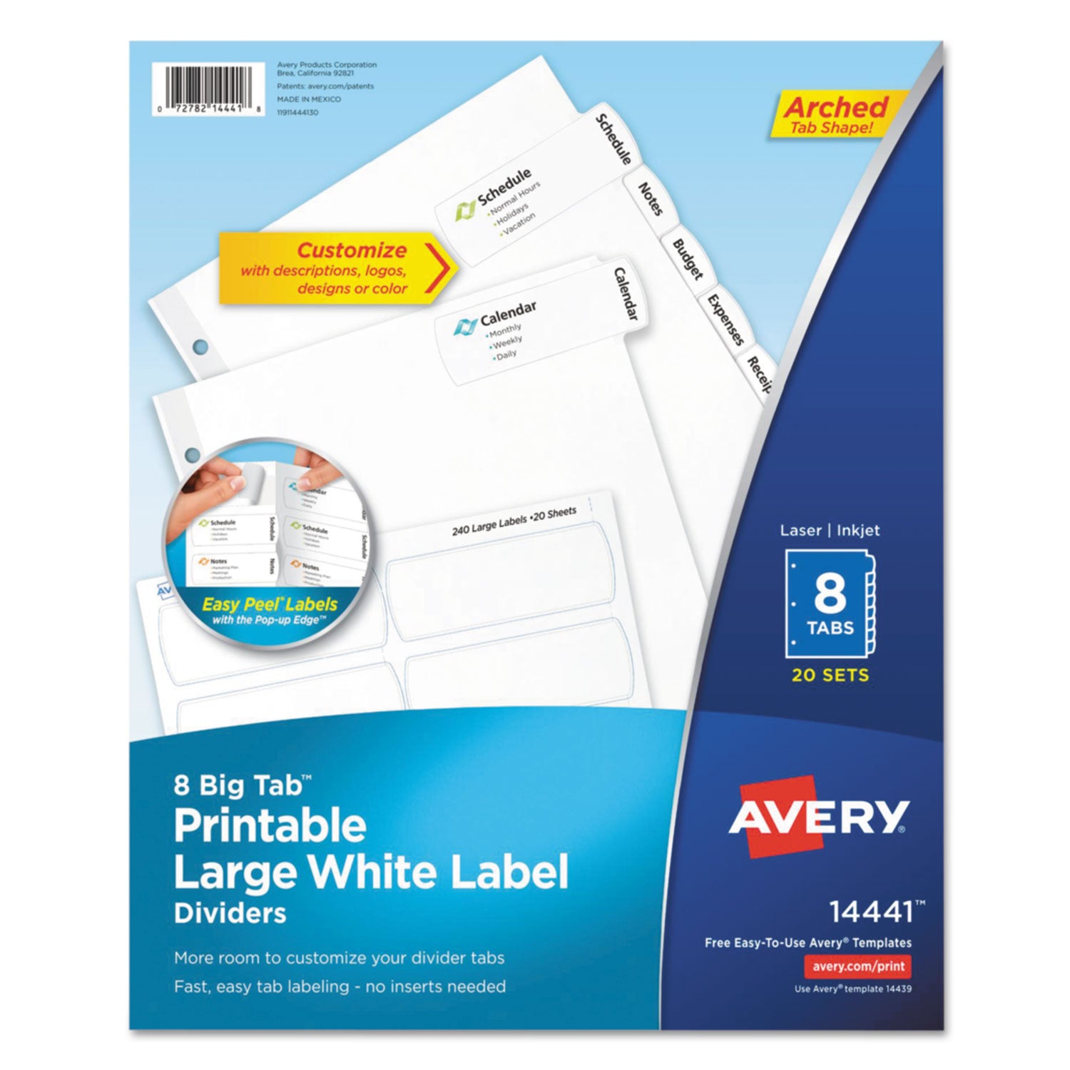 Avery® Big Tab Printable Large White Label Tab Dividers - 8 Tabs, 11 x 8.5 Inches, White (20 Sets) - Perfect for Office Organization, Filing Systems, and School Binders