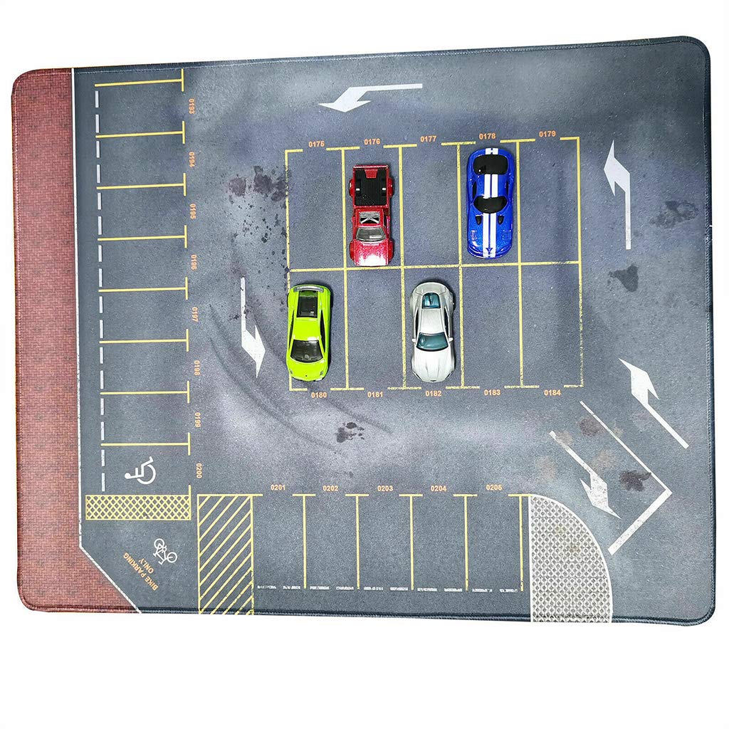 Large Gaming Mouse Pad 19x15 Inches - Non-Slip Computer Keyboard Mouse Mat with Parking Lot Scenery & 1:64 Model Car Design - Perfect for Gaming, Office Work & Home Use (Black)
