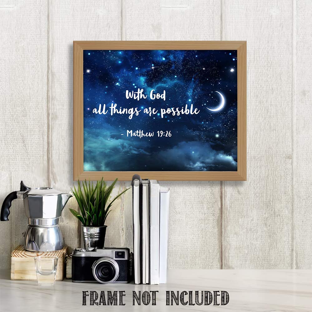 TJ Originals - Matthew 19:26 Bible Verse Wall Art 'With God All Things Are Possible' - 11x14 Inspirational Christian Home Decor for Living Room, Bedroom & Office - Perfect Gift for Women, Family & Friends (Starry Night Design)