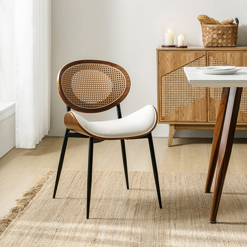Flora Curved Wood Backrest Faux Leather Upholstered Dining Chair Cushion - Ergonomic Support for Kitchen, Restaurant & Office - Comfortable Seat Pad with Wooden Frame (Multiple Styles Available)