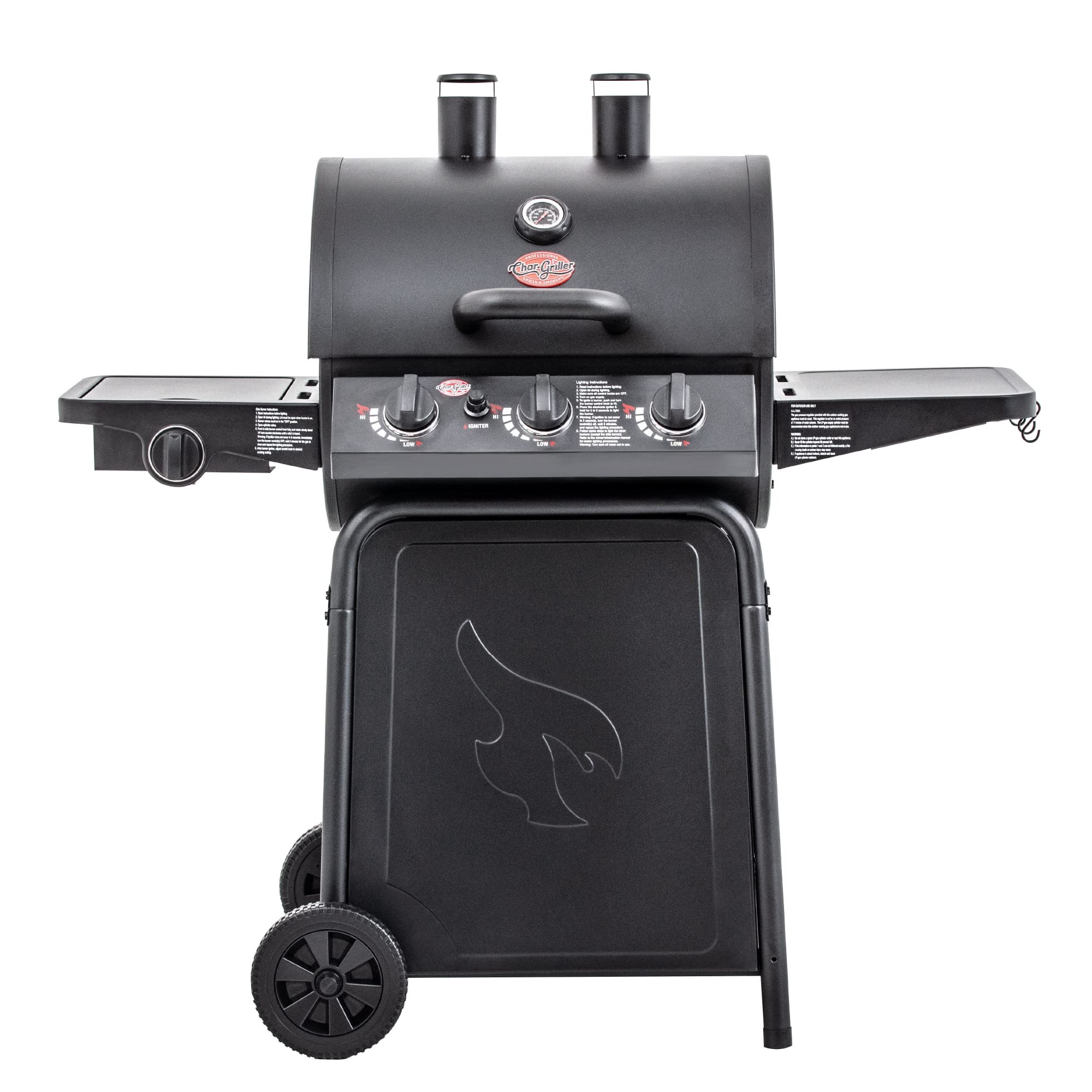 Char-Griller E3001 Grillin' Pro 40,800 BTU Gas Grill with Char-Broil Safer Replaceable Head Nylon Bristle Grill Brush - Black Outdoor BBQ Grill for Backyard, Patio, and Tailgating Parties