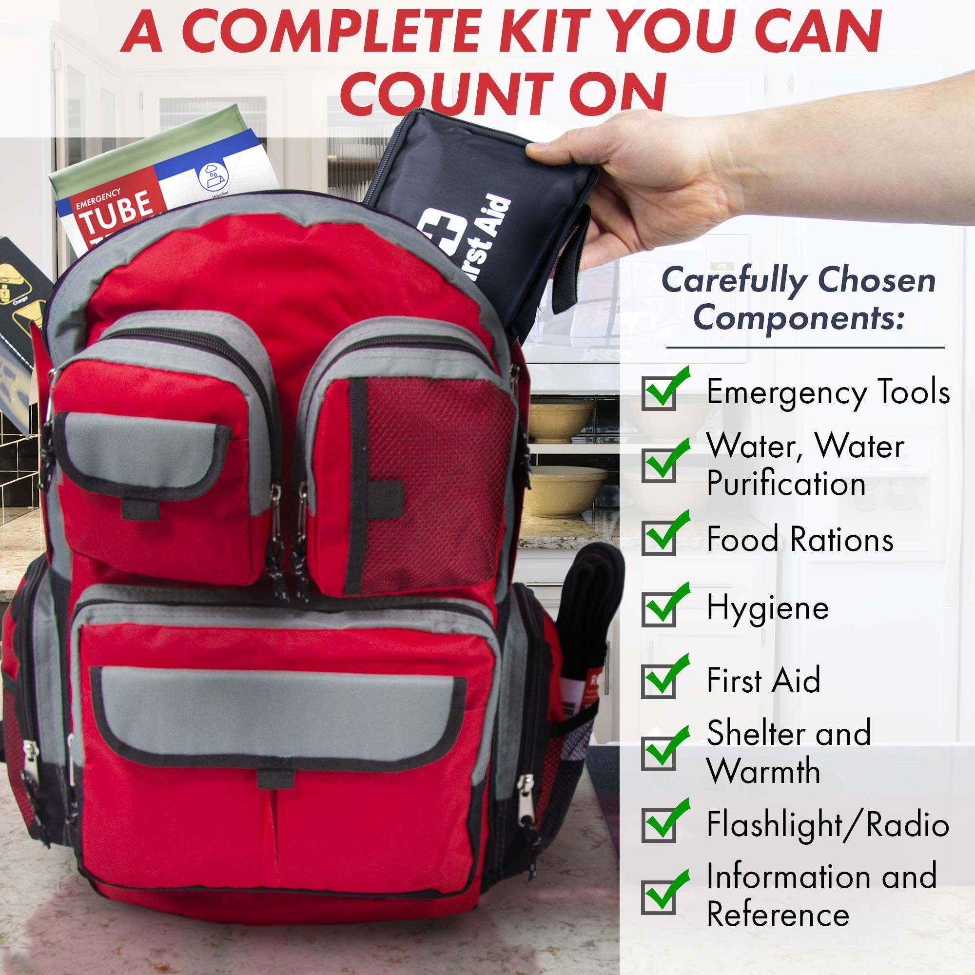 Ultimate 6-Person Emergency Survival Kit - Bug Out Bag for Urban Disasters, Wildfires, Hurricanes & Civil Unrest | Essential Go Bag with First Aid, Food & Survival Gear for Home, Car & Outdoor Preparedness