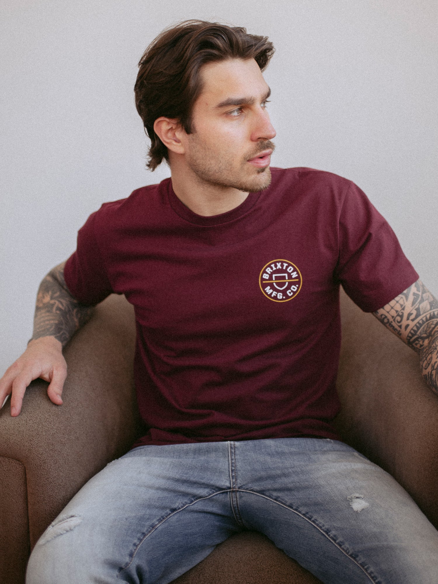 BRIXTON CREST II Men's Graphic T-Shirt - Soft Cotton Short Sleeve Tee for Casual Wear & Street Style | Clearance Sale