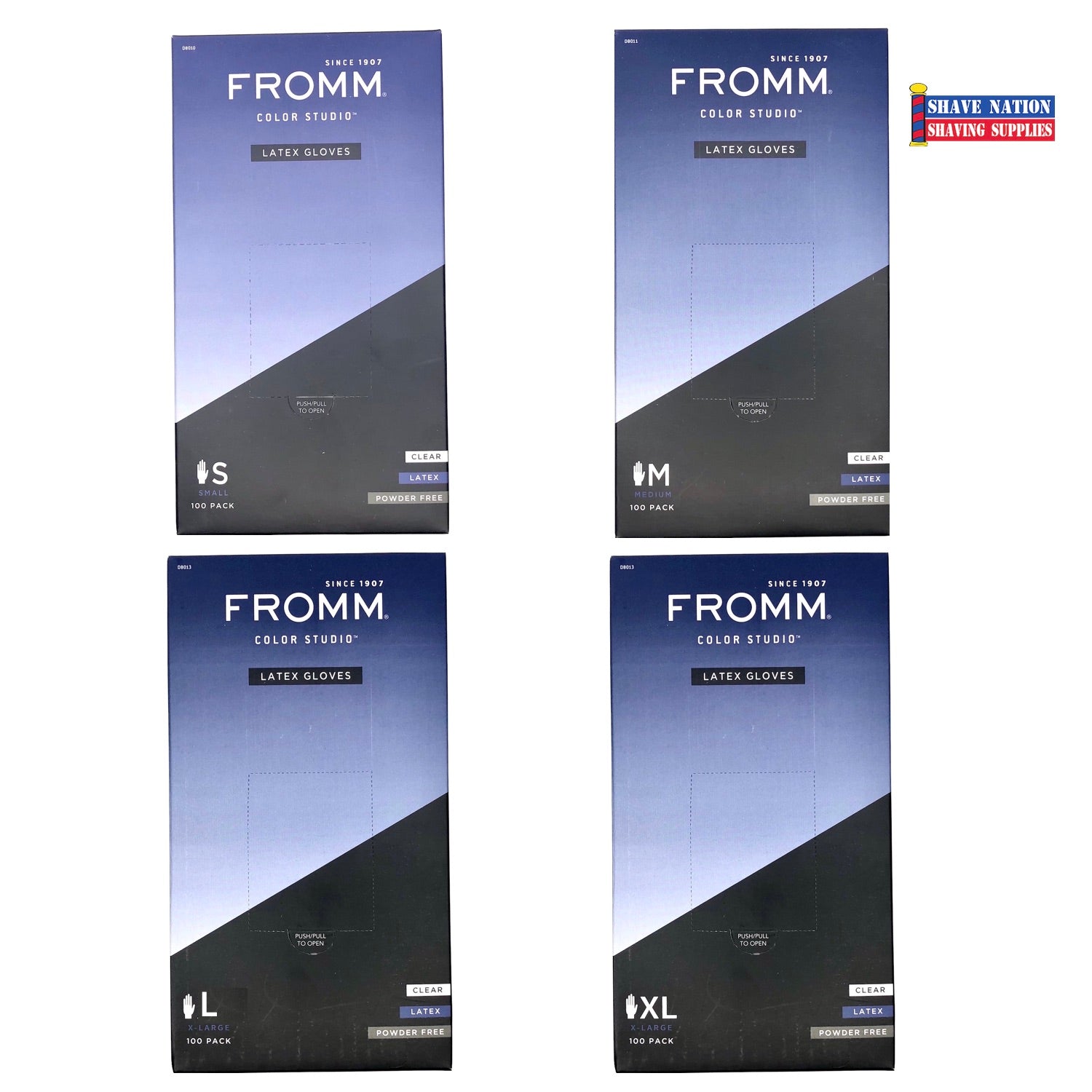 Fromm Powder-Free Latex Gloves - 100 Count (Sizes S, M, L, XL) - Ideal for Medical, Dental, Cleaning & Food Handling