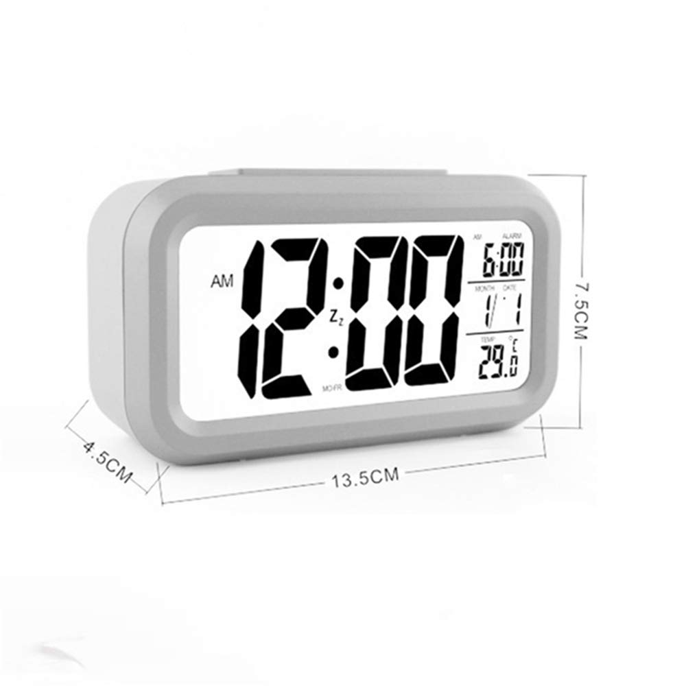 ZKG Digital Alarm Clock with Temperature Display, Snooze Function & Night Light - Perfect for Kids Bedroom, Desk Clock for Children, Wake Up Light for Home, Office, and School (White)
