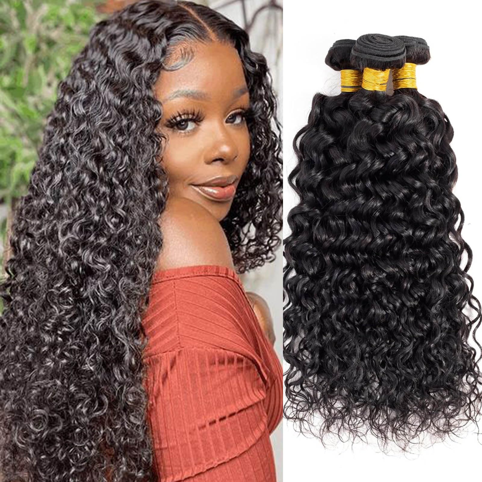 100% Raw Indian Human Hair Bundles - Water Wave Wet & Wavy Hair Extensions (20, 22, 24 Inch) | Natural Look for Styling, Weaves & Protective Hairstyles
