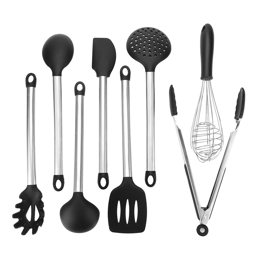Premium Silicone Cooking Utensil Set with Stainless Steel Handles - 6-Piece Non-Stick Kitchen Utensils for Baking, Frying & Cooking - Heat-Resistant & Dishwasher Safe Spatula, Spoon & Turner Set for Home Chefs