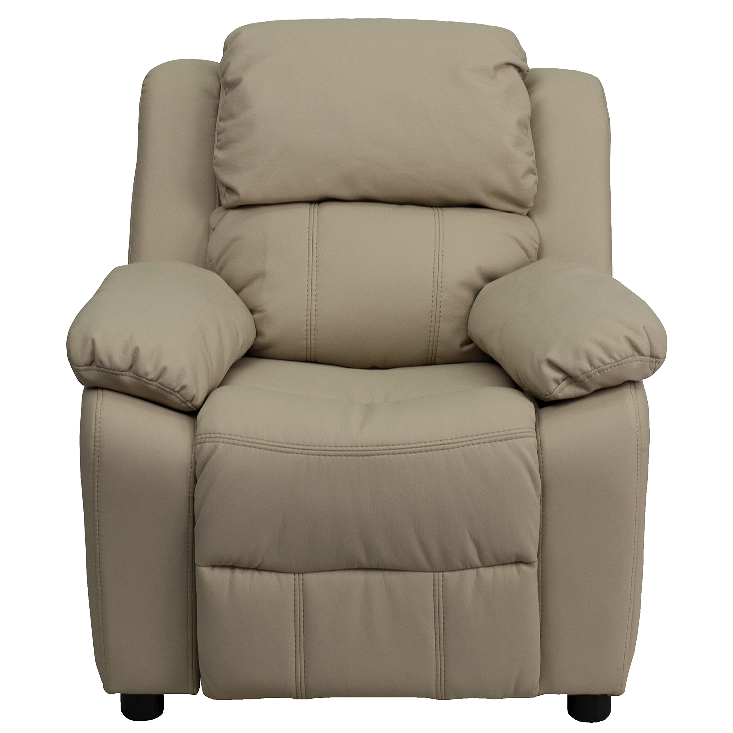 Flash Furniture Charlie Vinyl Kids Recliner with Flip-Up Storage Arms & Safety Recline - Contemporary Reclining Chair for Children (Supports 90 lbs, Beige) - Perfect for Playrooms, Bedrooms & Movie Nights