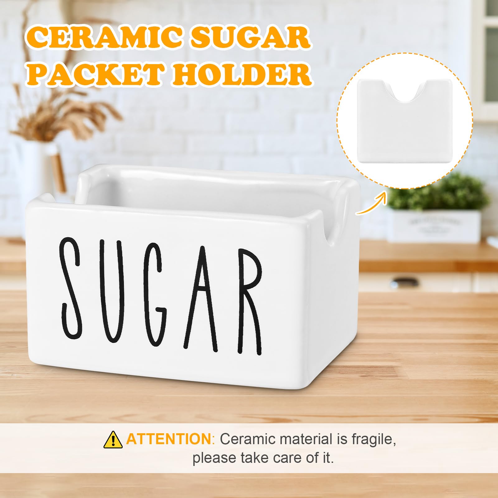 White Ceramic Sugar Packet Holder - Coffee Bar Sugar Dispenser for Table, Office, Hotel & Restaurant - Perfect for Organizing Sweeteners in Cafes, Break Rooms and Dining Areas