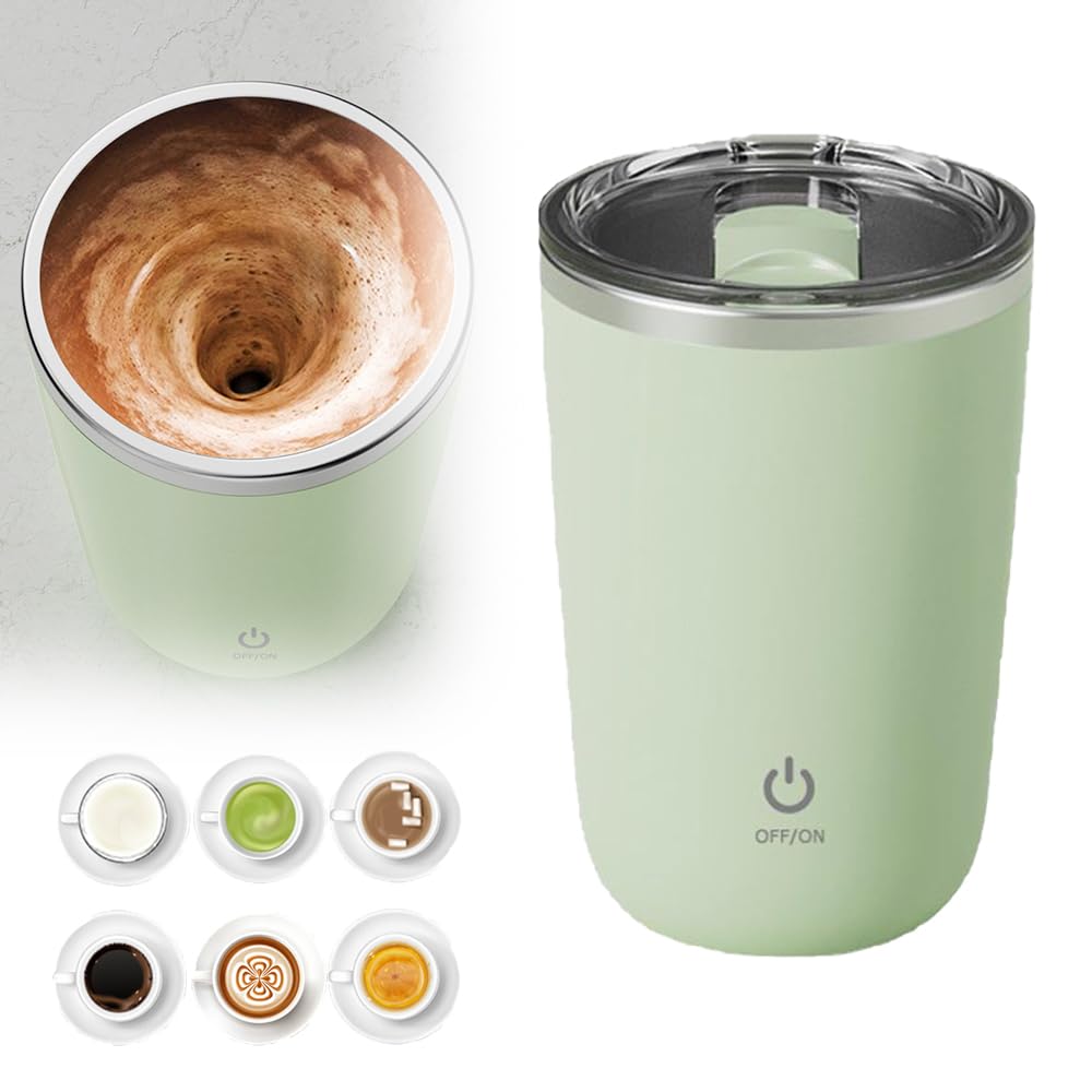 Automatic Magnetic Stirring Coffee Mug - Rechargeable Stainless Steel Self Stirring Travel Mug for Coffee & Tea - Perfect for Office, Home & Outdoor Use (Green)