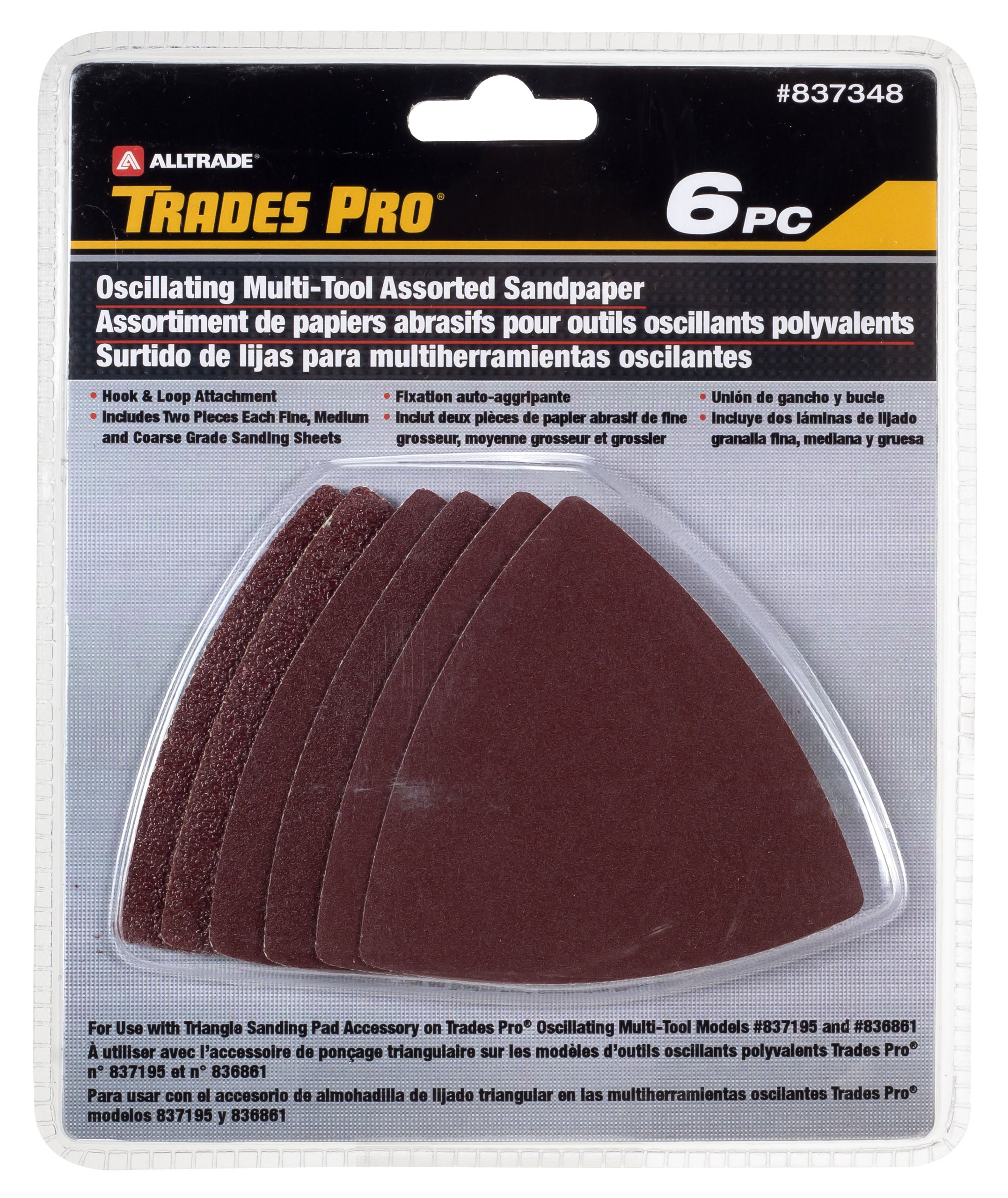 837348 Oscillating Multi-Tool Sandpaper Assortment Kit - 6 Piece Grit Variety Pack for Wood, Metal & Drywall Sanding - Perfect for DIY Home Renovation & Professional Construction Projects