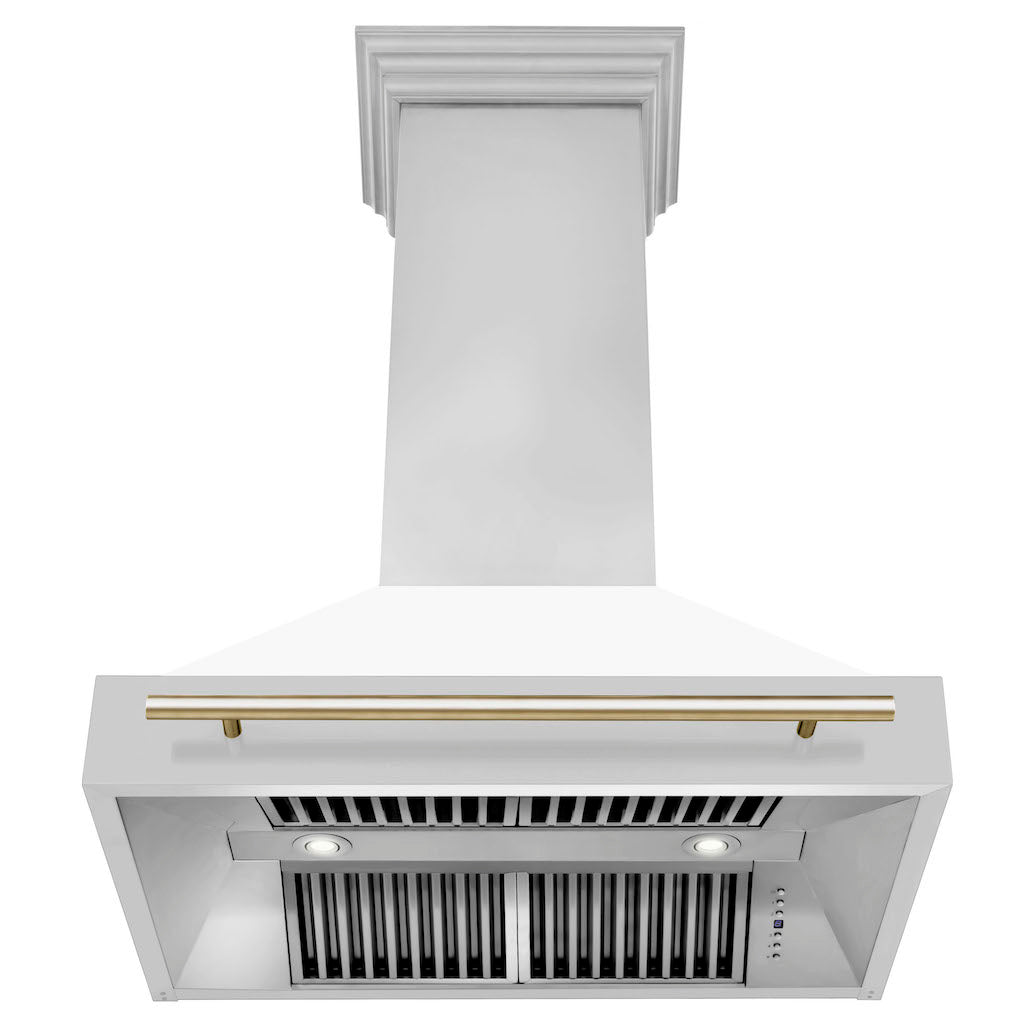 ZLINE Autograph Edition 36 Inch Stainless Steel Range Hood with White Matte Shell & Handle (8654STZ WM36) - Premium Kitchen Ventilation for Modern Homes & Professional Chefs
