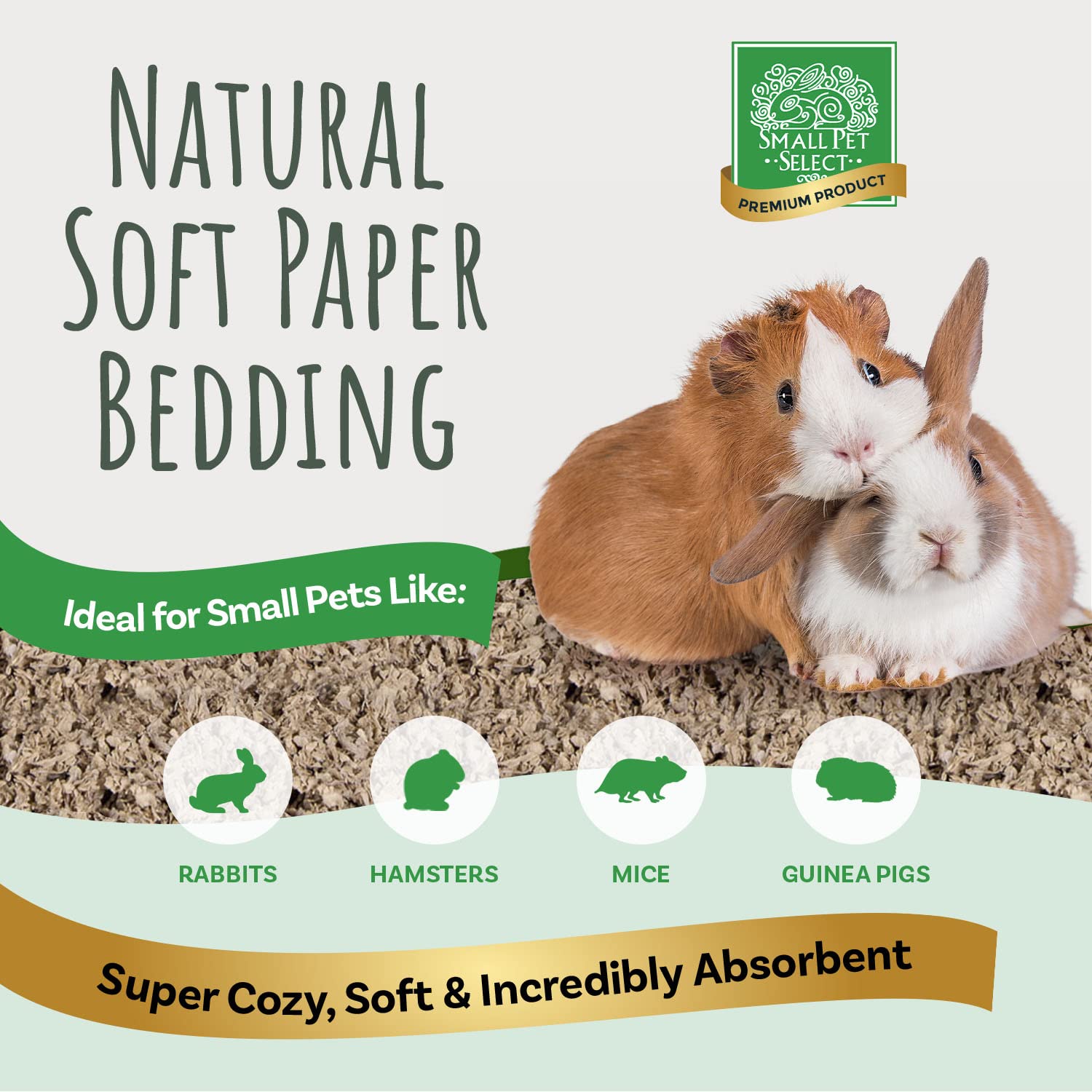 Small Pet Select Natural Paper Bedding, Jumbo 178L, 2-Pack - Eco-Friendly, Dust-Free, Absorbent Small Animal Cage Liner for Hamsters, Rabbits, Guinea Pigs, and More