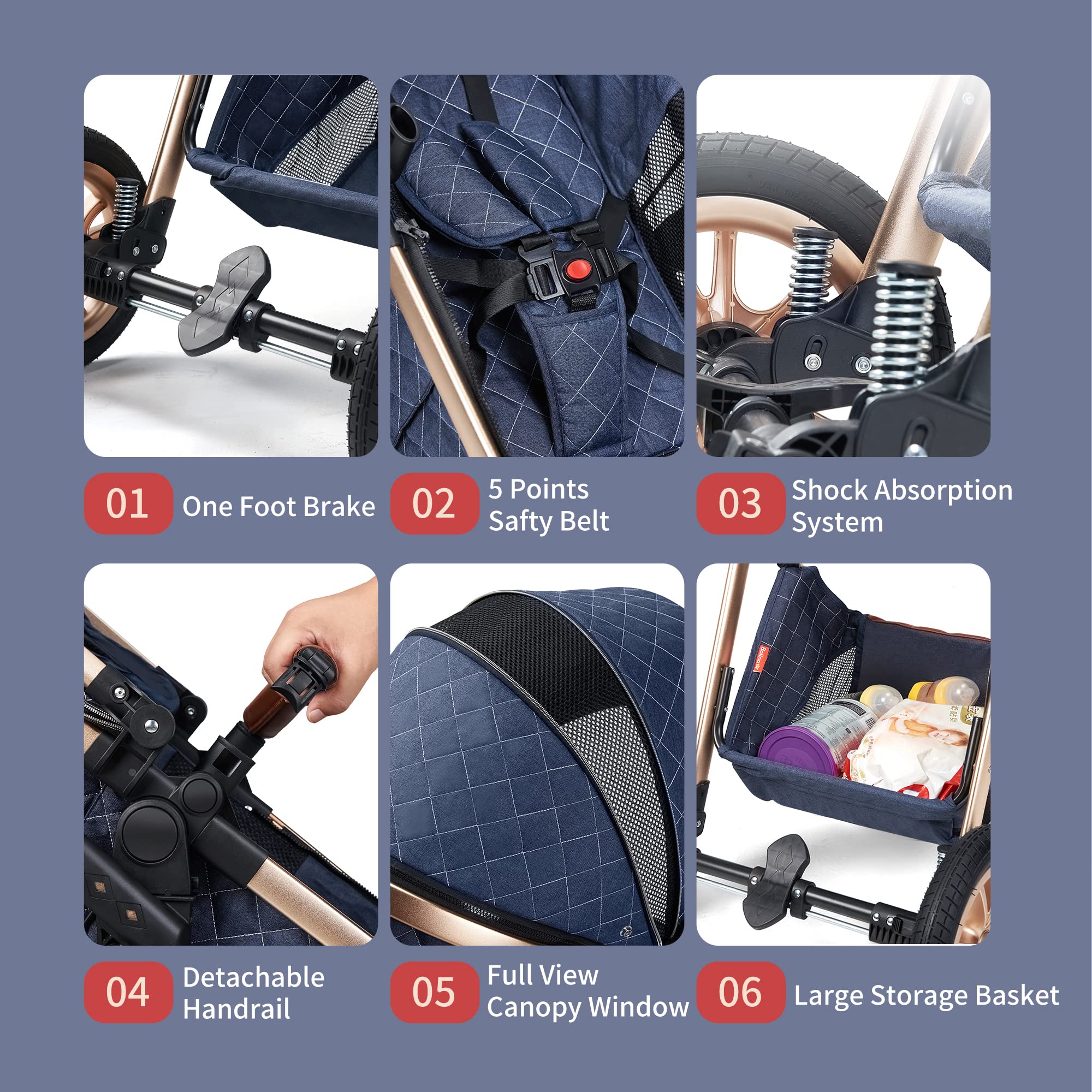Premium 3-in-1 Folding Baby Stroller with Base - Luxury High Landscape Pram Pushchair (Blue) | Perfect for Newborns, Toddlers & Travel | Smooth Ride for Parks, Shopping & Daily Outings