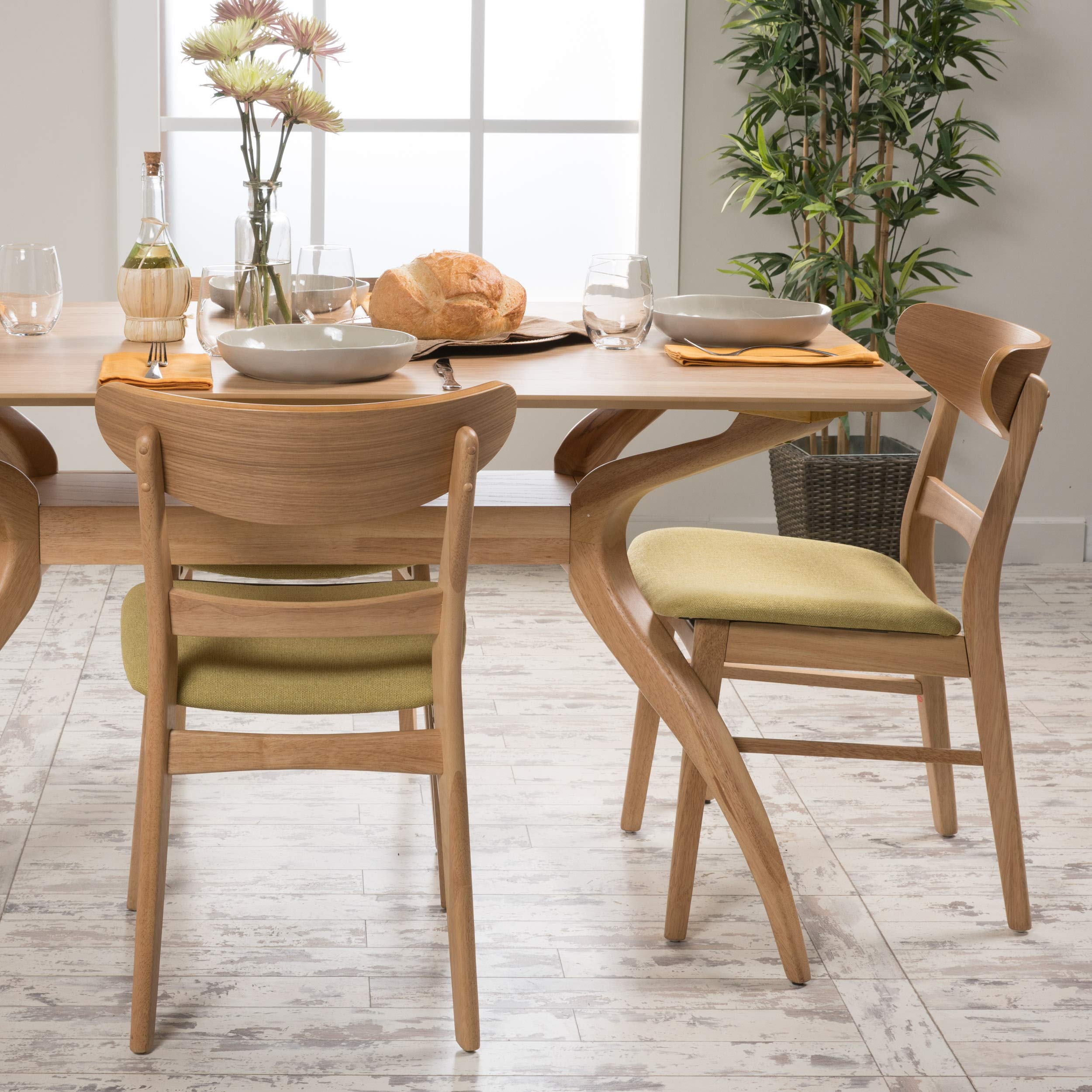 Christopher Knight Home Idalia Dining Chairs Set of 2 - Green Tea & Oak Finish - Modern Kitchen Dining Room Furniture for Home & Restaurant Use