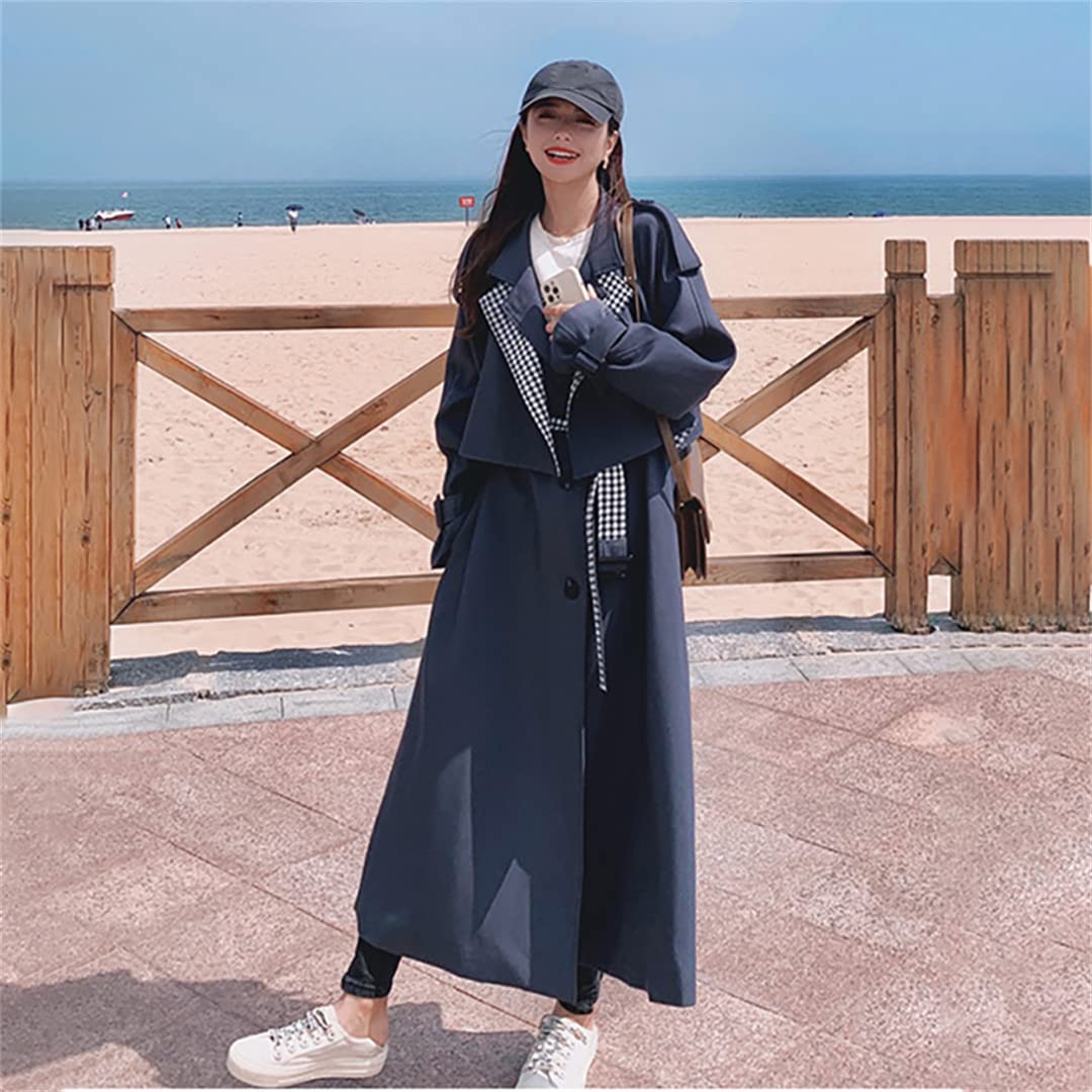Women's Korean Style Loose Trench Coat - Long Sleeve Plaid Lapel Windbreaker Jacket for Autumn | Casual Outerwear for Women | Perfect for Fall Layering, Office Wear & Street Fashion