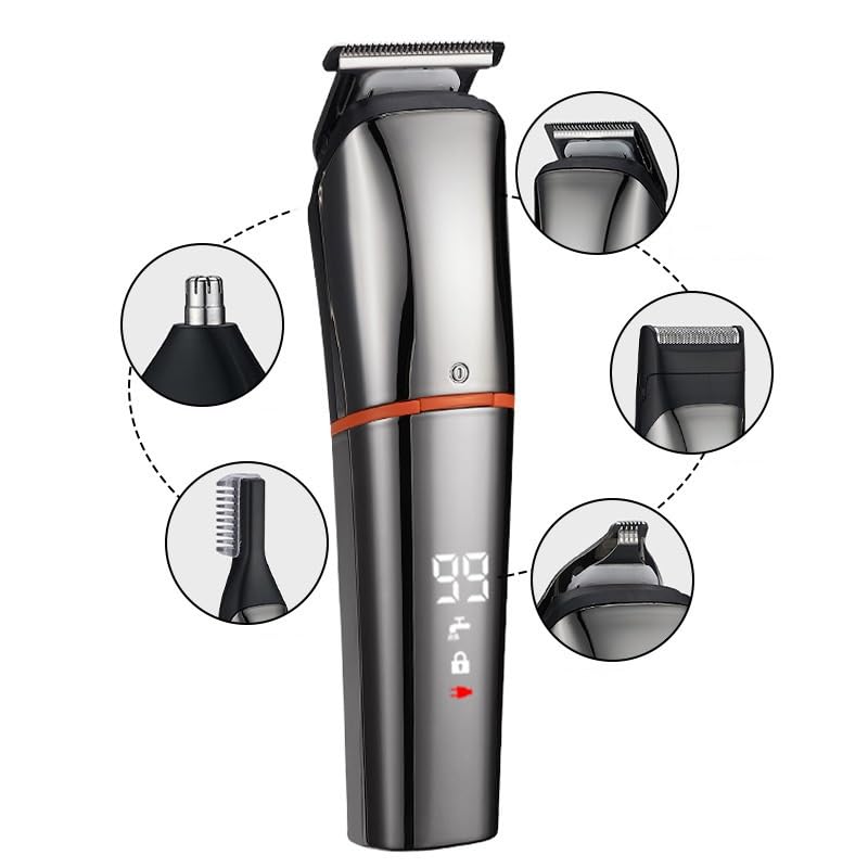 Professional Waterproof Hair Clipper with LCD Display - Electric Hair Trimmer for Men & Women, Nose & Beard Grooming Kit - Perfect for Home, Salon & Travel Use