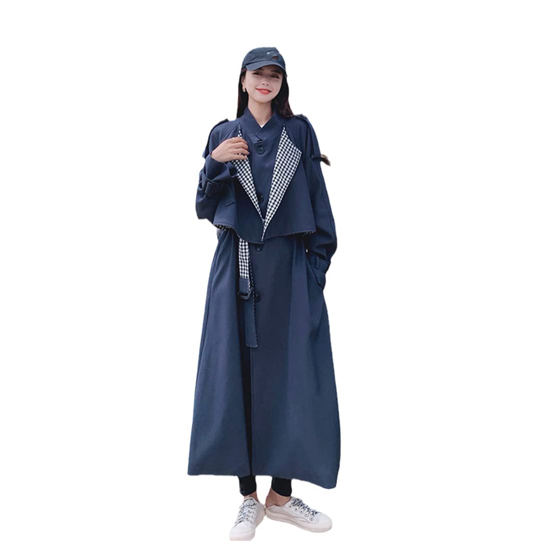 Women's Korean Style Loose Trench Coat - Long Sleeve Plaid Lapel Windbreaker Jacket for Autumn | Casual Outerwear for Women | Perfect for Fall Layering, Office Wear & Street Fashion