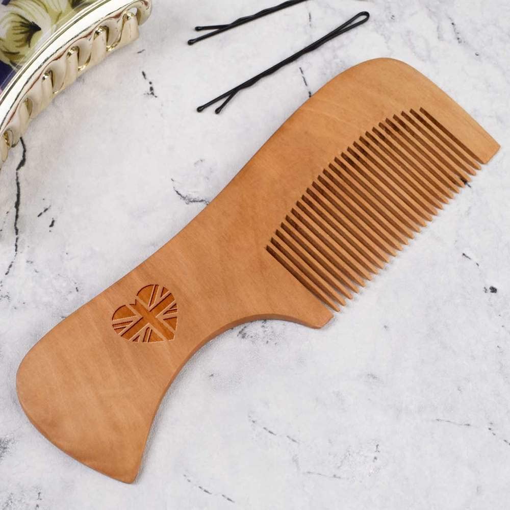 British Flag Heart Wooden Comb - Perfect for Travel & Gifts