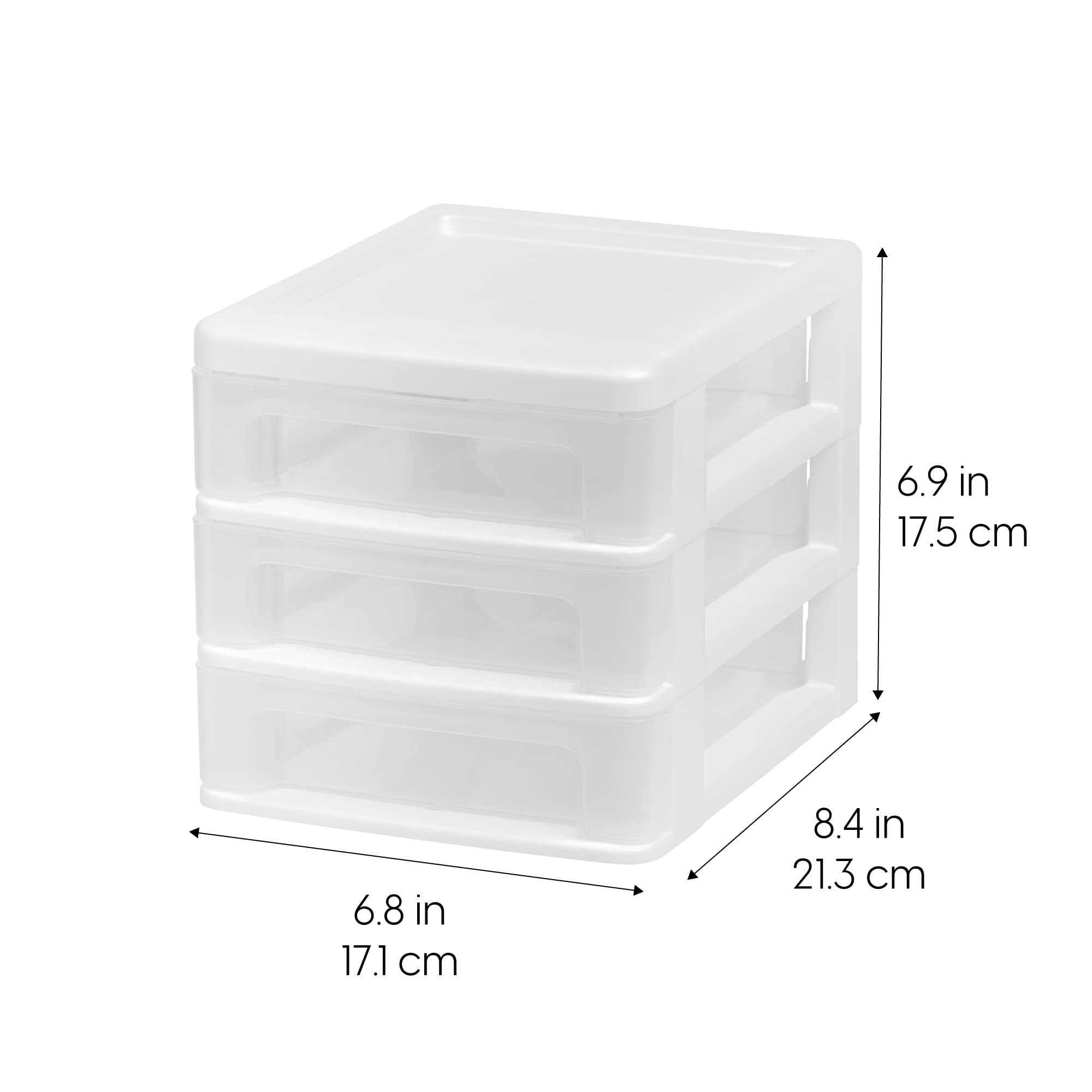 IRIS USA Plastic Stacking Desk Top 3-Drawer Storage Organizer, 4-Pack - White Small Drawers for Vanity, Nail Polish, Bathroom, Office, Craft & Kitchen Organization | Perfect for Makeup, Stationery, Art Supplies & Small Item Storage in Home, Garage or Workspace