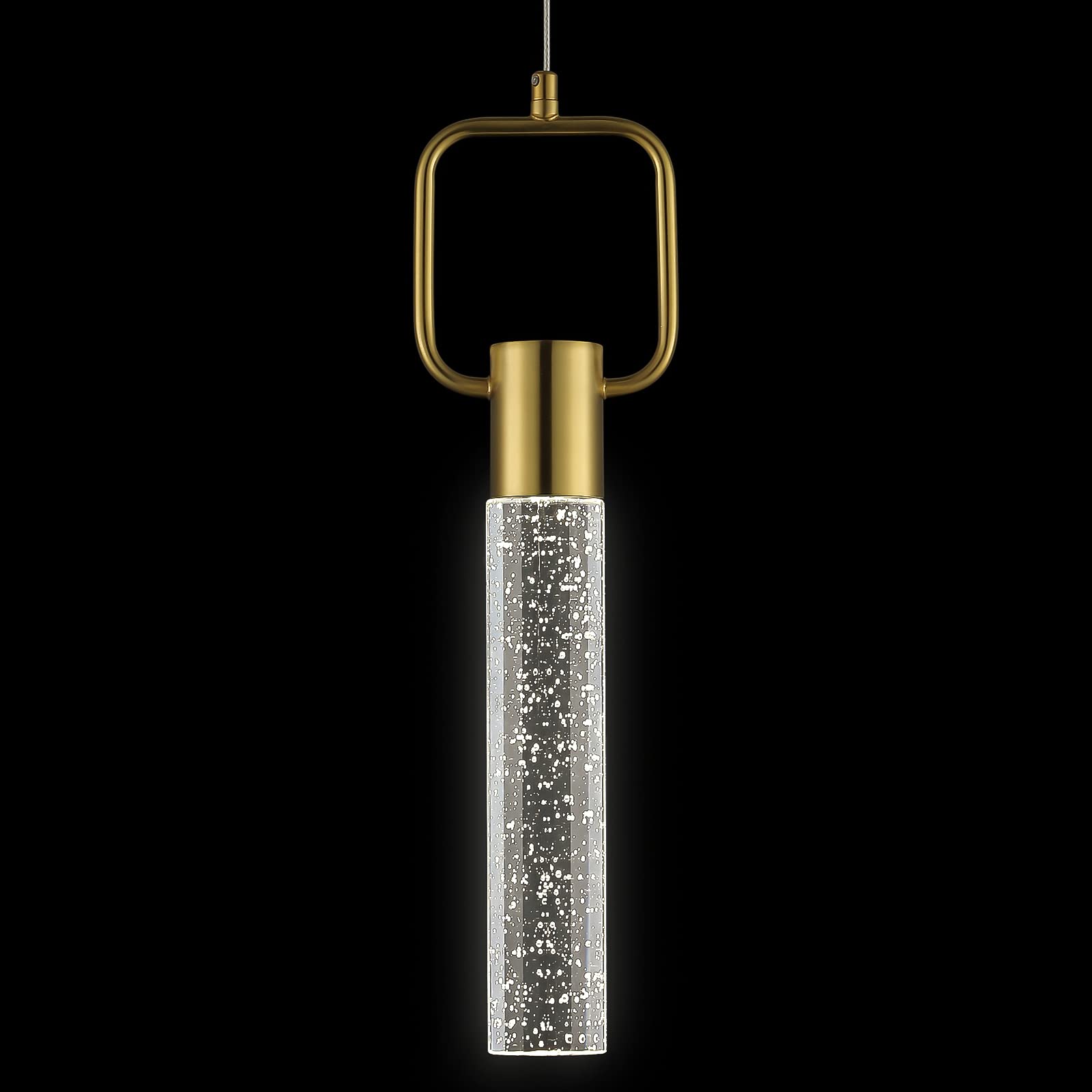 Modern Gold Pendant Light Fixture - 8W LED Crystal Hanging Light for Kitchen Island, Square Bubble Chandelier with Neutral Warm White Lighting | Perfect for Dining Room, Bar Counter, and Home Decoration