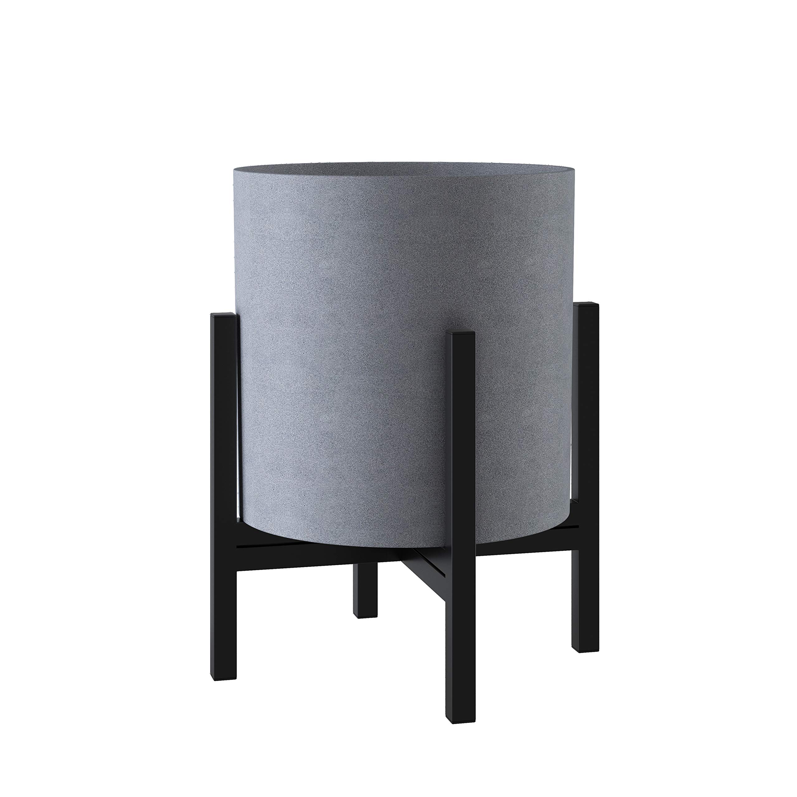 FaithLand 12 Inch Gray Plant Pot with Drainage Hole - Mid-Century Modern Planter for Indoor & Outdoor Plants - Perfect for Home, Office, and Garden Decor