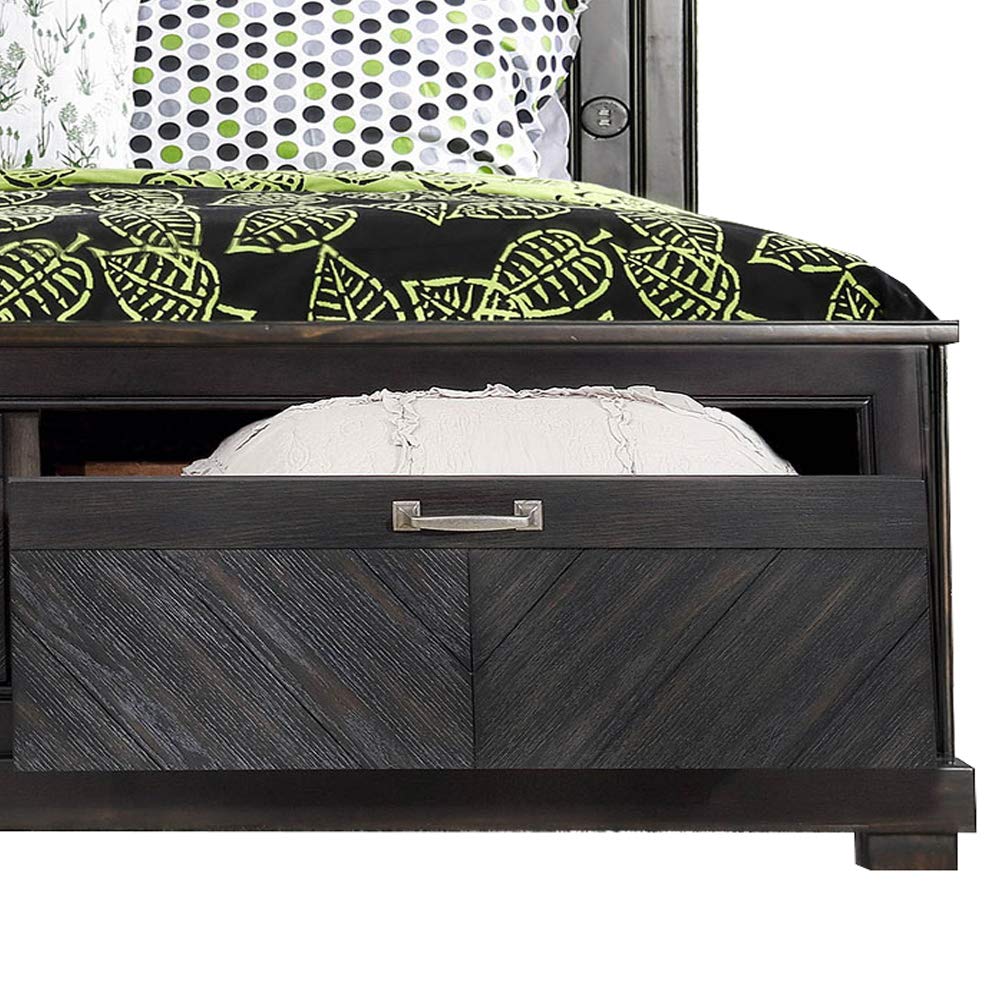 Benjara Transitional Queen Bed Frame with USB Ports and Underbed Storage - Brown Wooden Platform Bed for Modern Bedroom Decor | Perfect for Guest Rooms, Master Suites & Small Spaces