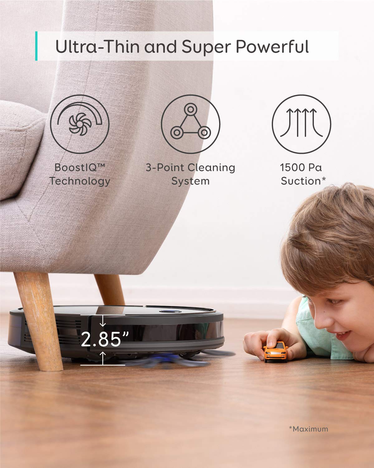 Eufy BoostIQ RoboVac 30C Wi-Fi Robot Vacuum Cleaner - 1500Pa Strong Suction, Super Thin Design, Self-Charging, Boundary Strips Included (Renewed) - Ideal for Hardwood Floors, Carpets & Pet Hair Cleaning