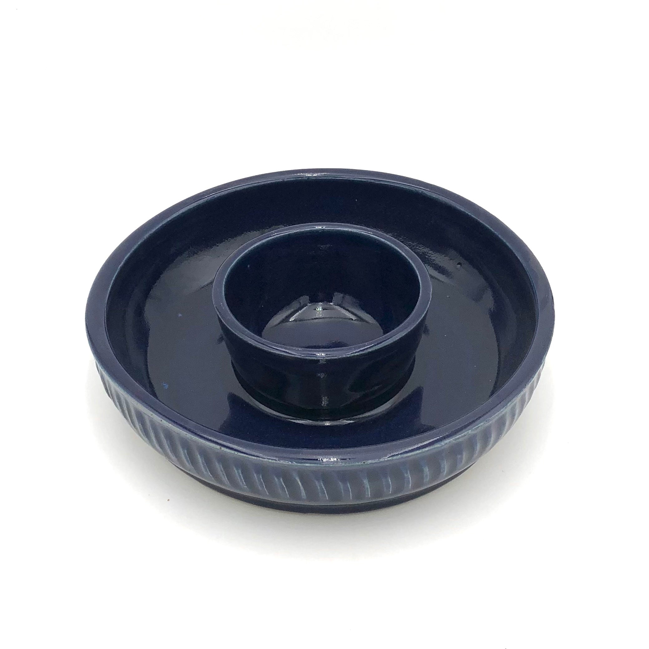 Coburn Large Fluted Dark Blue Chip and Dip Serving Tray - Perfect for Parties, Entertaining, and Snacking at Home