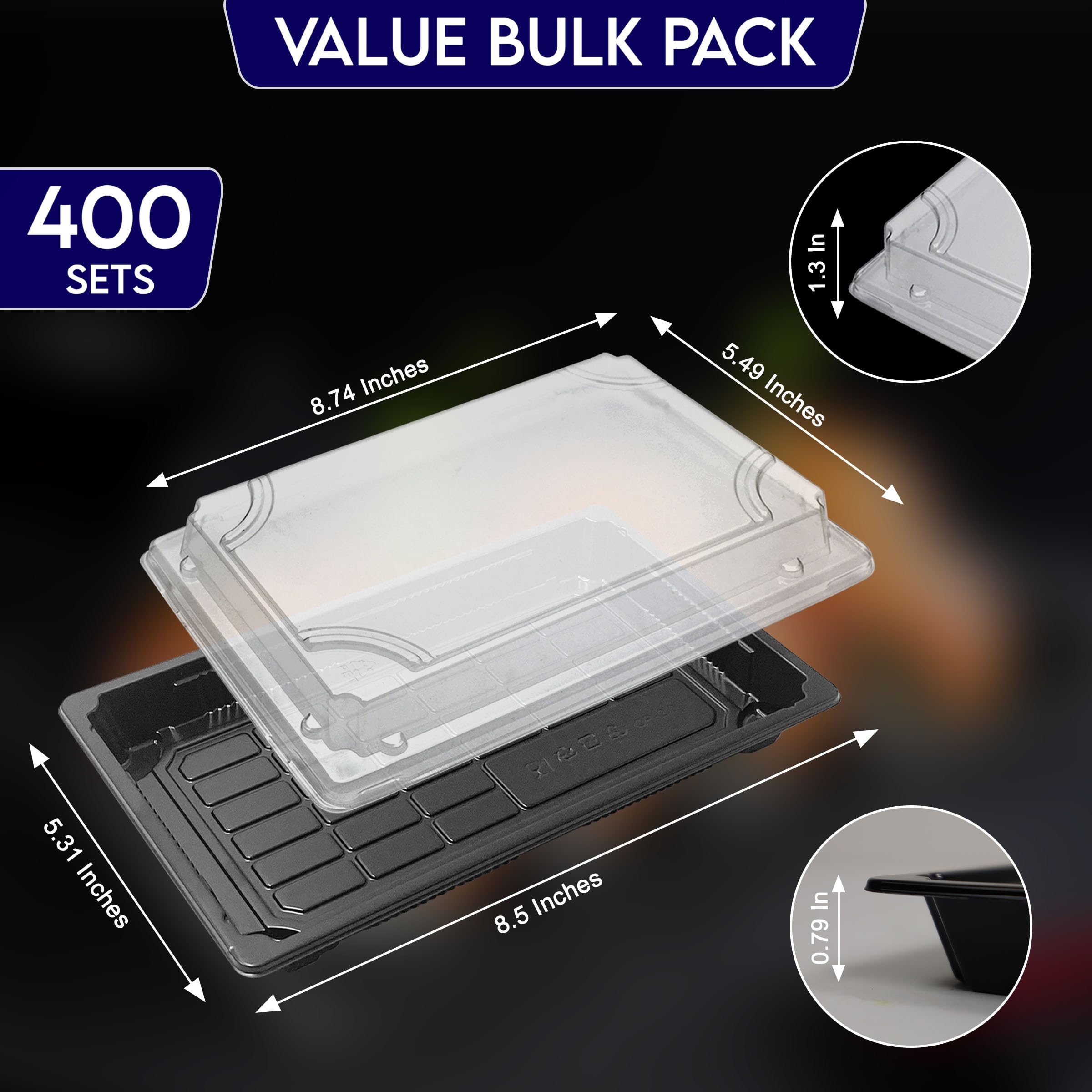 Klex 1.5 oz Disposable Plastic Sushi Containers with Lids - 400 Sets of 8.5