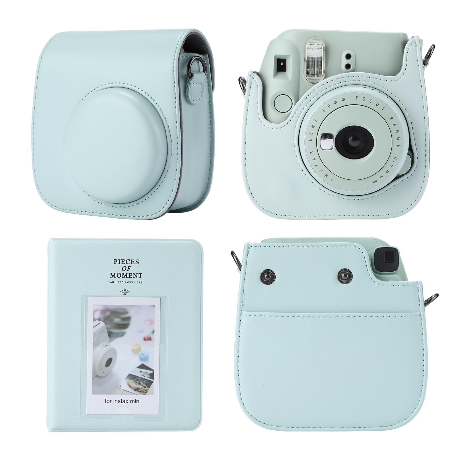 Fujifilm Instax Mini 12/11/9/8 Camera Case - PU Leather Protective Carrying Bag with 64-Pocket Photo Album (2x3 Mini) - Perfect for Travel, Parties & Photo Storage (Green)