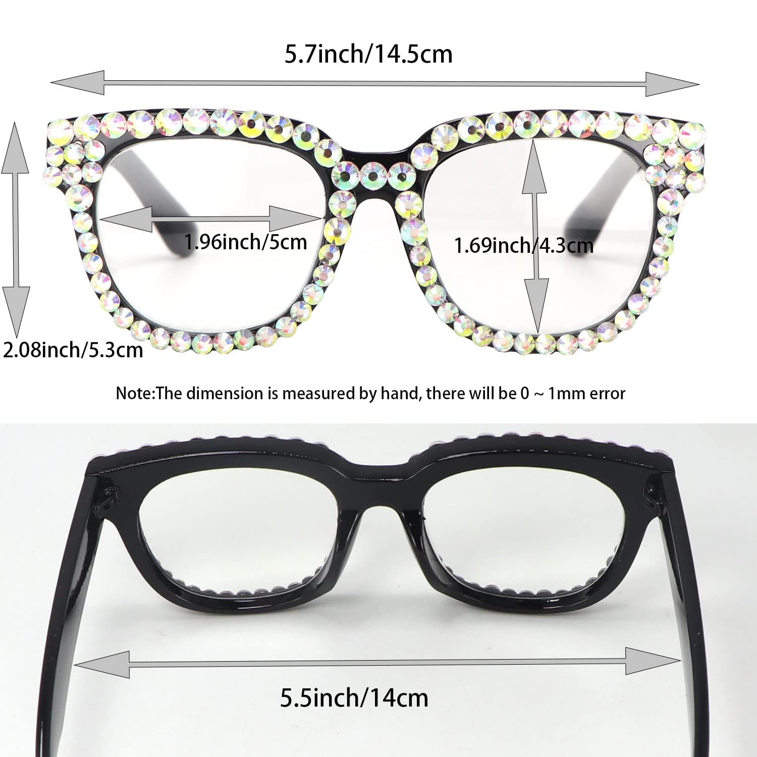 Stylish Square Oversized Blue Light Blocking Reading Glasses for Women - Bling Rhinestone Computer Glasses for Work, Gaming & Screen Time