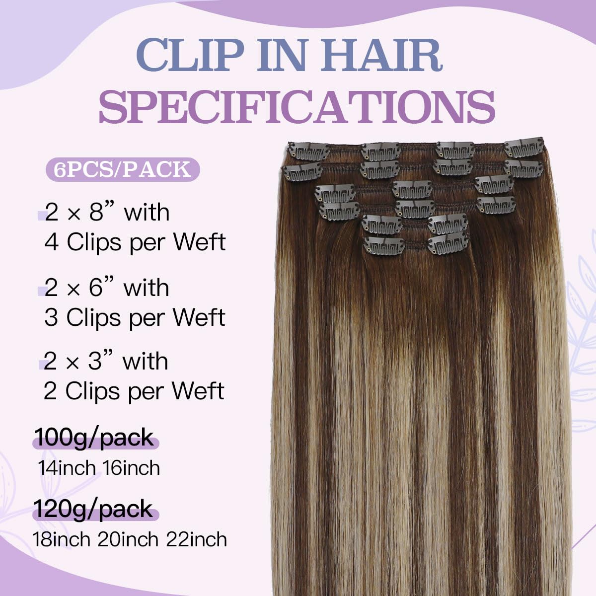 Clip in Hair Extensions 20 Inch Real Human Hair - Balayage Chocolate Brown to Caramel Blonde - 6pcs 120g Silky Full Head Hairpiece (#4/27/4) for Daily Styling, Parties & Special Occasions