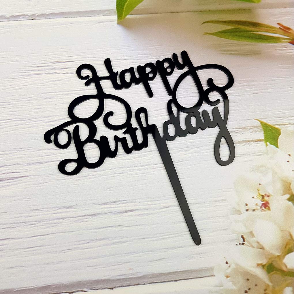 Happy Birthday Cake Topper - Elegant Black Acrylic Party Decoration for Birthday Cakes, Cupcakes & Desserts | Perfect for Birthday Parties, Baby Showers & Special Celebrations