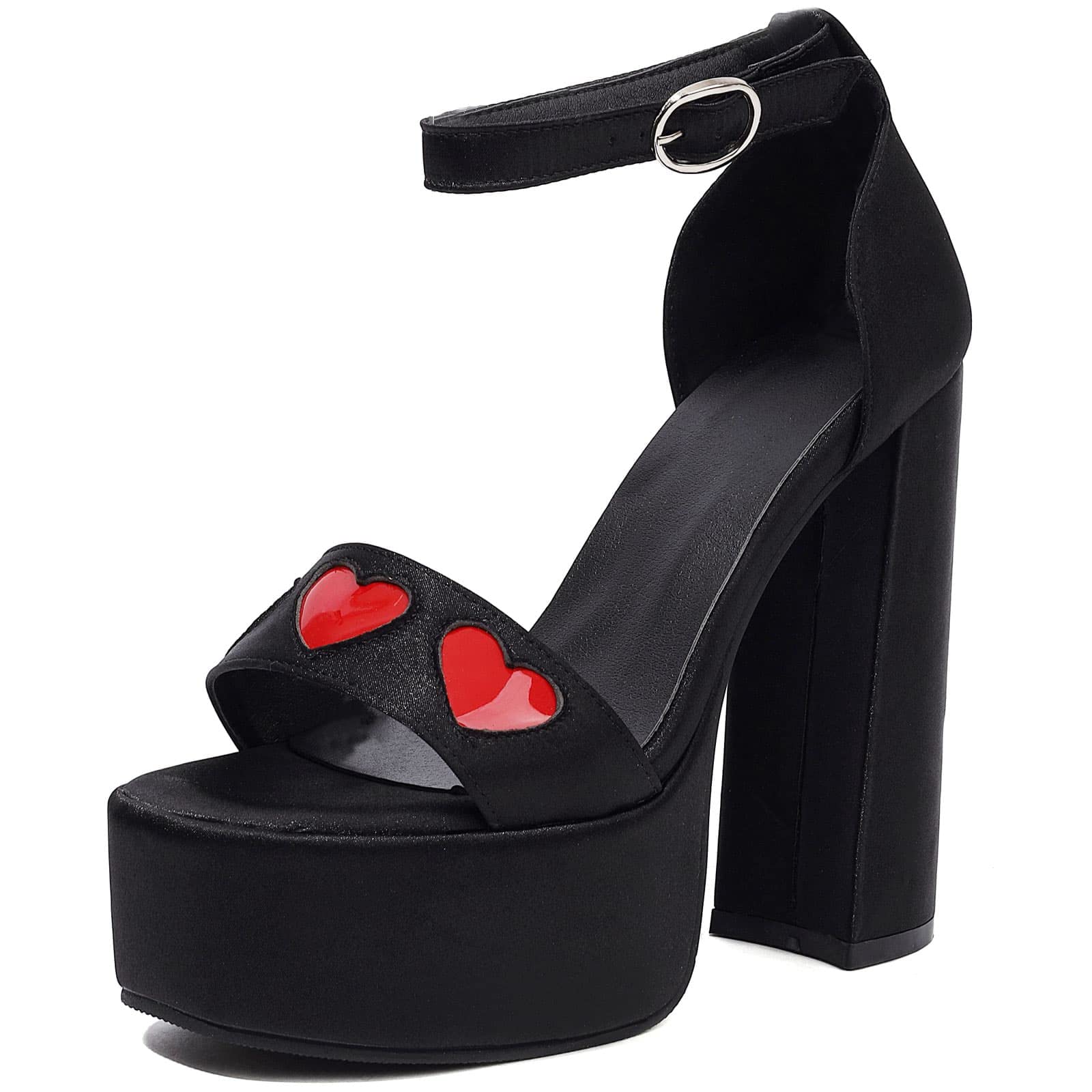 Women's High Heel Sandals - Platform Chunky Heels with Ankle Buckle & Heart Shaped Open Toe | Dress Pumps for Party, Wedding, Date Night & Special Occasions