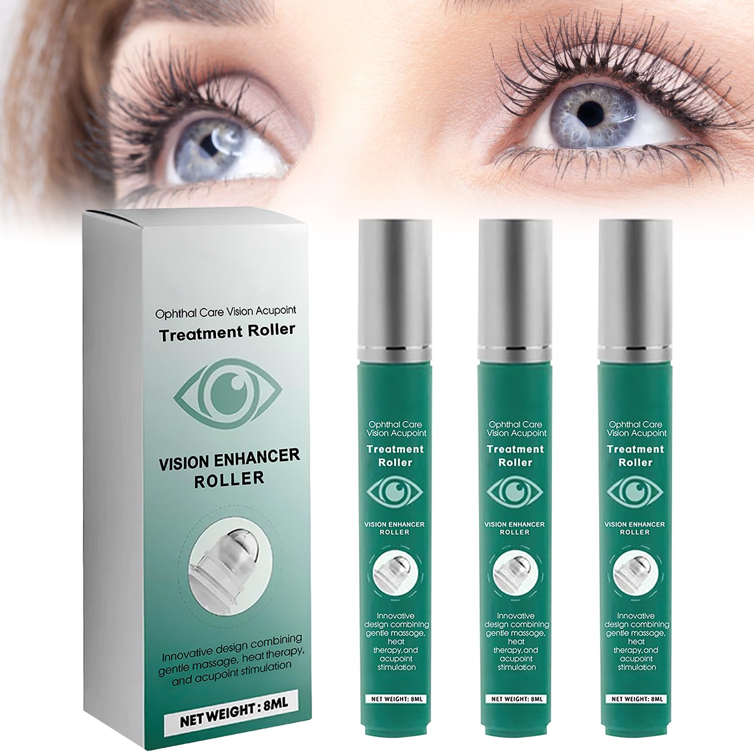 Vision Enhancing Massage Roller for Eyes - Natural Eye Relief Roller to Reduce Strain, Fatigue & Discomfort - Improves Visual Clarity - 8ml (3 Pack) - Perfect for Office Workers, Gamers & Digital Screen Users