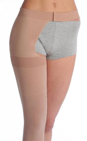 Juzo Varin Thigh High Compression Stockings 40-50mmHg with Waist Attachment - Open Toe Right Leg, Size I, Beige - Ideal for Lymphedema, Varicose Veins & Post-Surgery Recovery