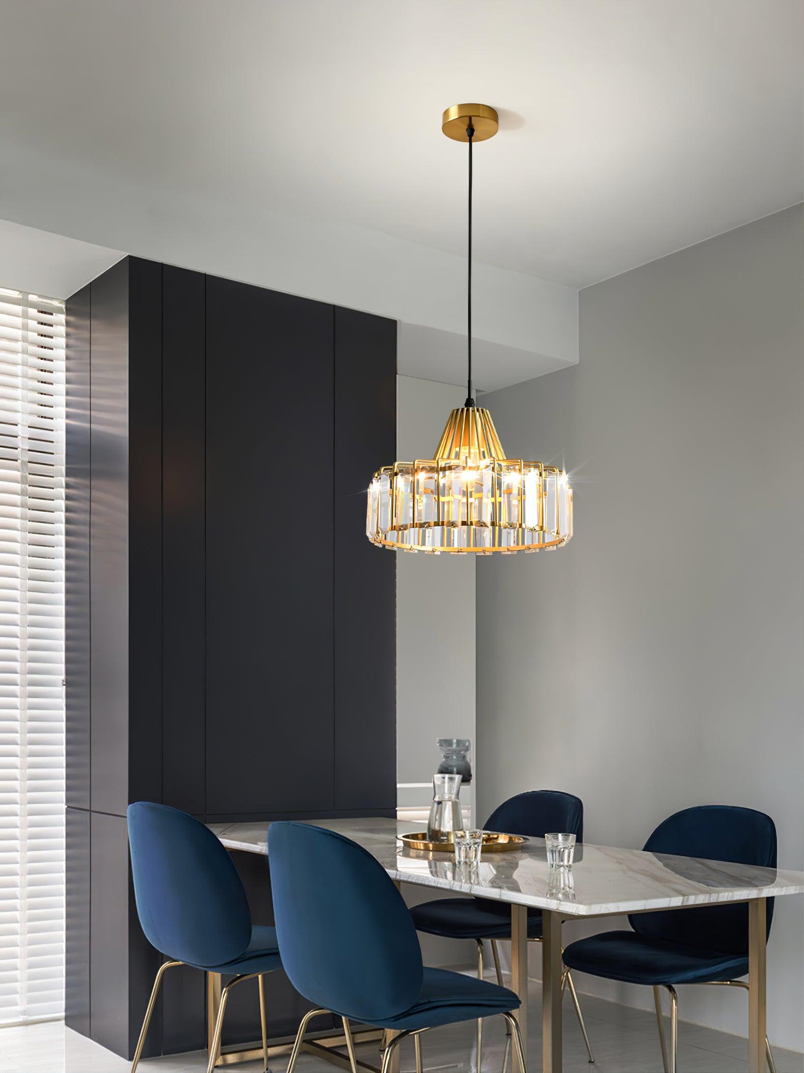 Crystal Drum Pendant Light - Modern Glass Ceiling Chandelier for Dining Room, Living Room & Bedroom Lighting Decor