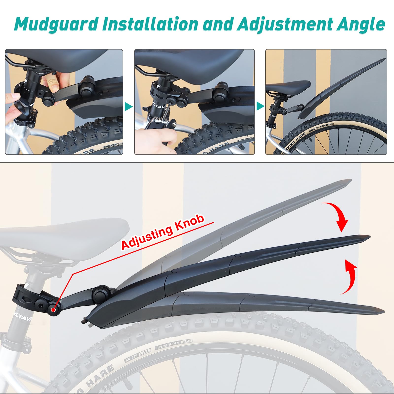 24/26/27.5 Inch Bike Fender Set - Universal Front & Rear Mudguards for Mountain, MTB & Road Bicycles - Perfect for Wet Weather Commuting & Off-Road Cycling Protection