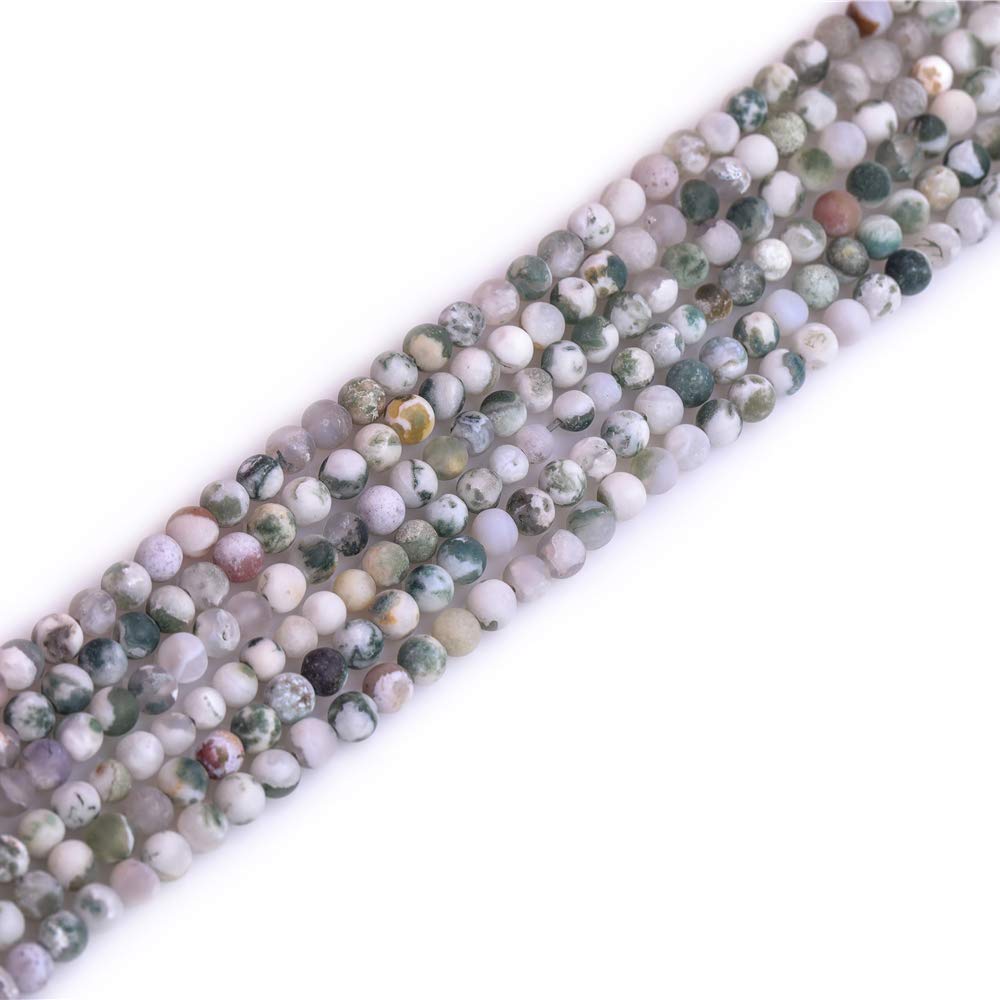 4mm Natural Green Moss Tree Agate Round Spacer Beads - Unpolished Matte Finish for DIY Jewelry Making (15 Inch Strand) - Perfect for Necklaces, Bracelets & Boho Crafts