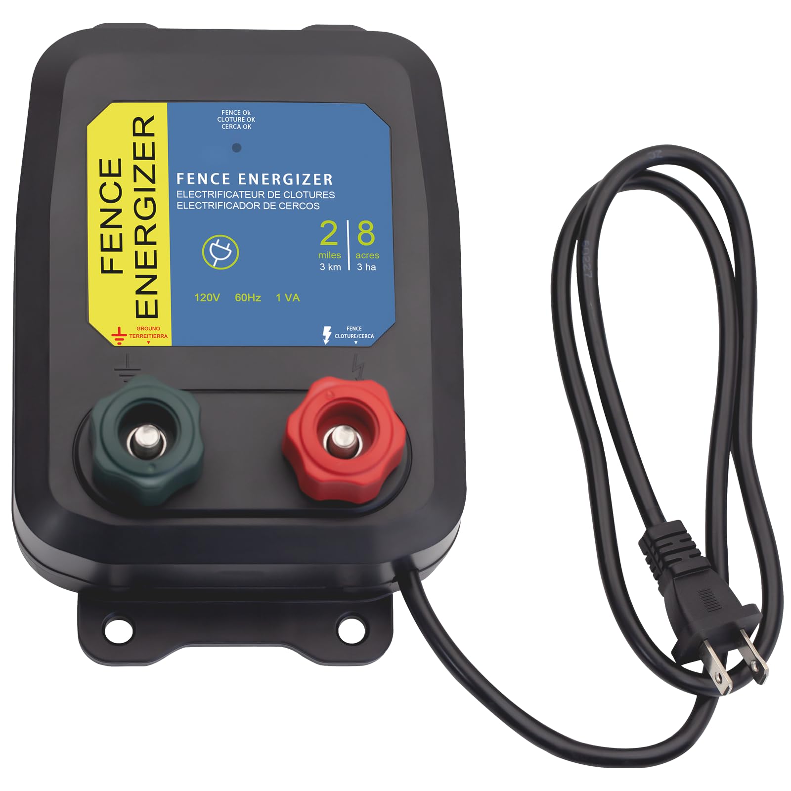 PE2 0.10 Joule Electric Fence Charger - 250 Electric Fence Energizer for Livestock & Pets - Keep Out Small Animals - Perfect for Farms, Backyards & Animal Containment