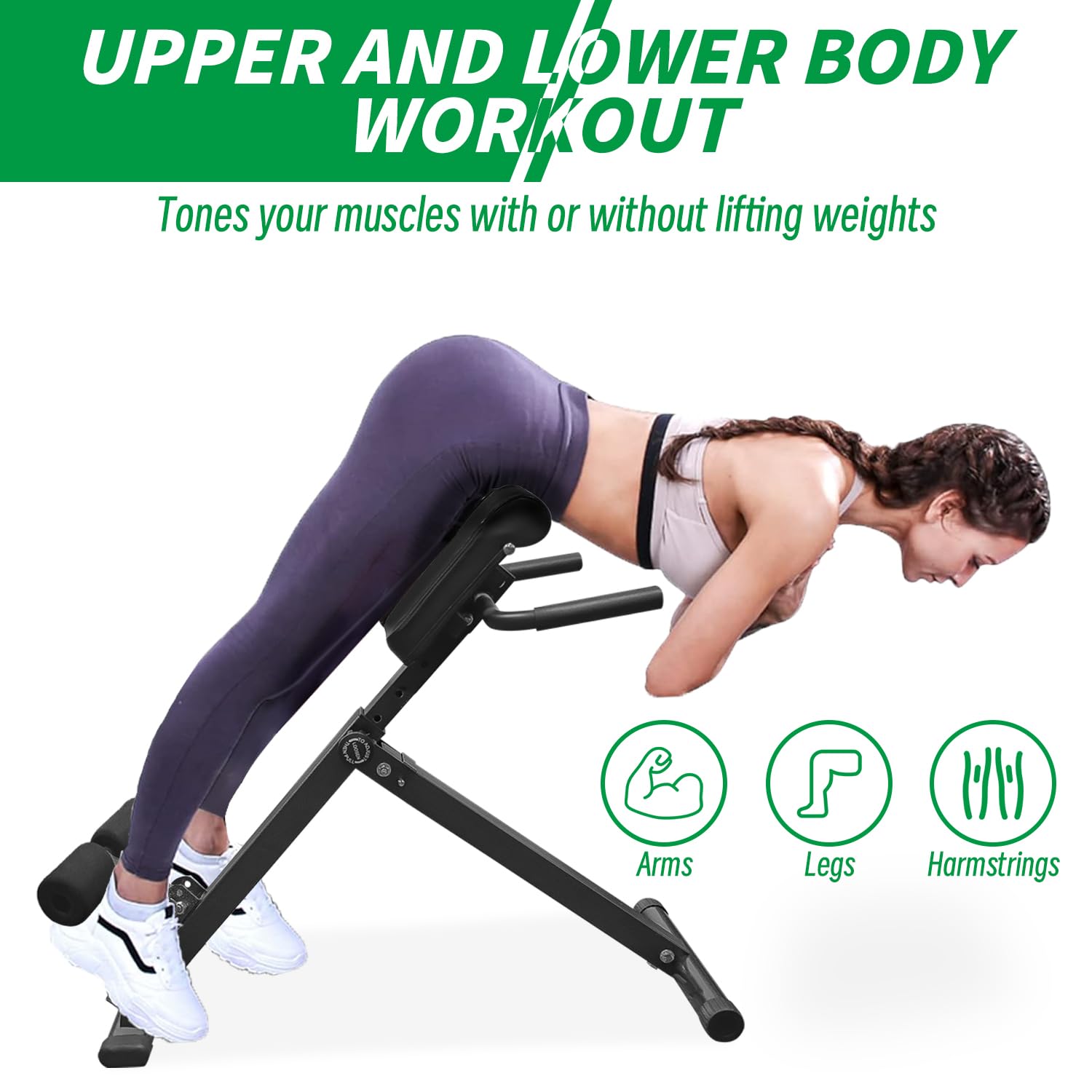Hyperextension Roman Chair - Adjustable Foldable Back Extension Bench for Home Gym, Core & Glute Workout - Durable Steel Frame Exercise Equipment for Strength Training & Rehabilitation