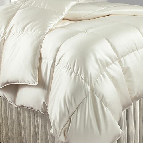 Luxurious True Silk Satin Comforter - 300 GSM Fluffy Down Alternative Bedding - Box Stitched Design - Ultra Soft & Machine Washable - Ivory King/Cal King Size - Perfect for Master Bedroom, Guest Room & Luxury Hotel Decor