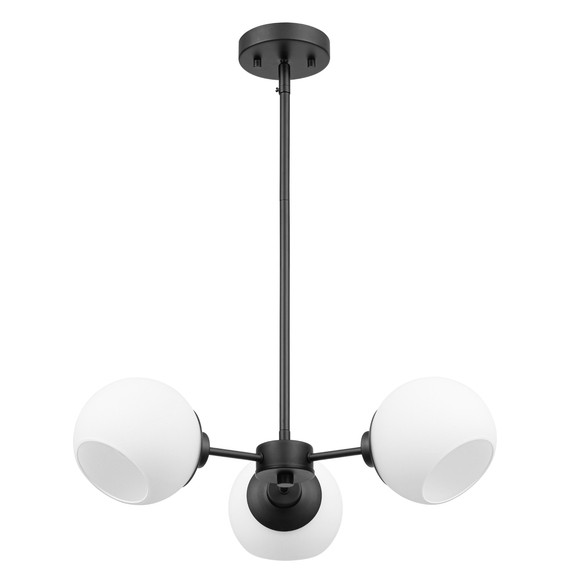 3-Light Stoll Chandelier with Opal Glass Shades - Matte Black Finish for Dining Room, Living Room or Bedroom Lighting