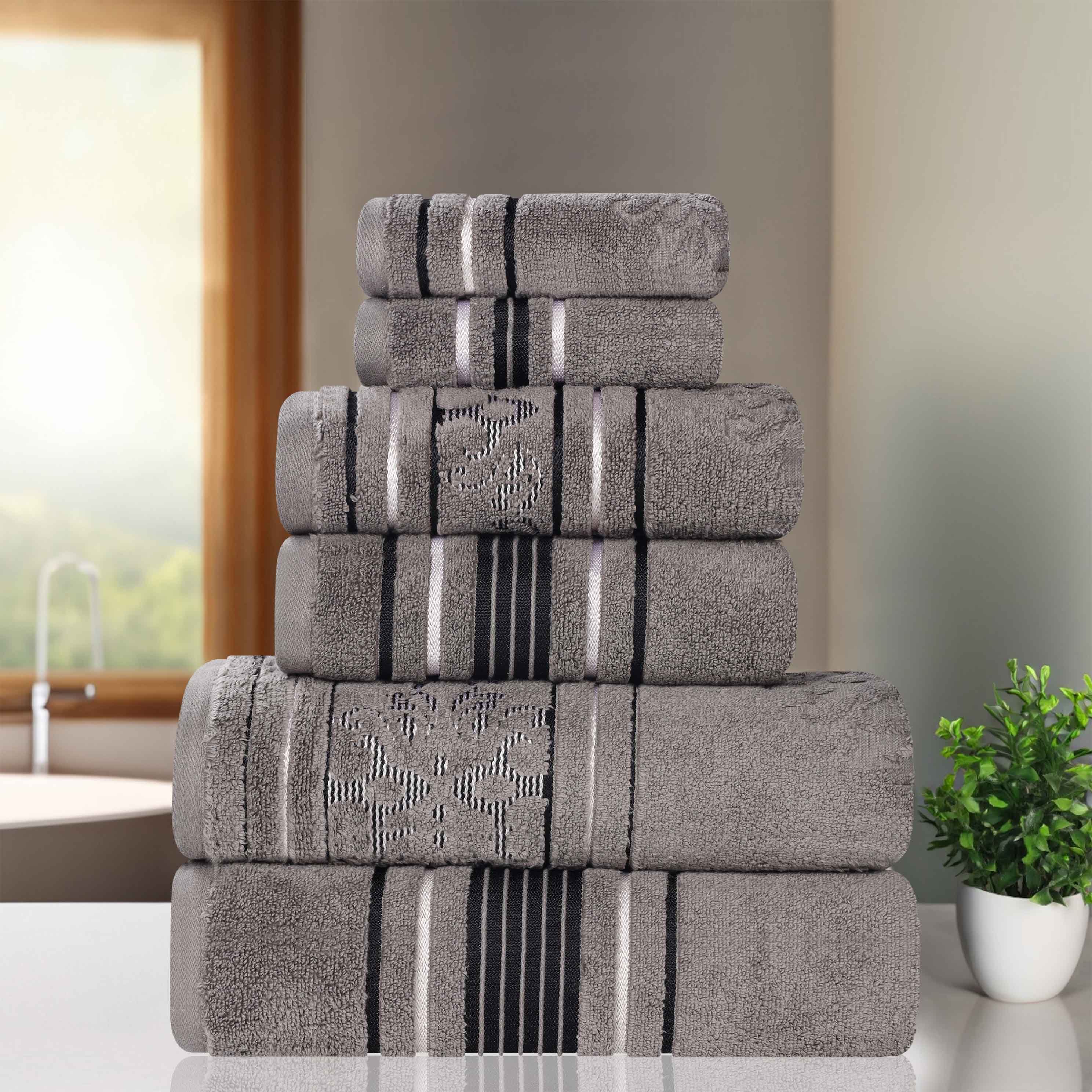Premium 6-Piece Sadie Zero Twist Cotton Towel Set - Solid & Jacquard Floral Design | Ultra Soft & Absorbent Bath Towels for Spa, Hotel & Luxury Home Use